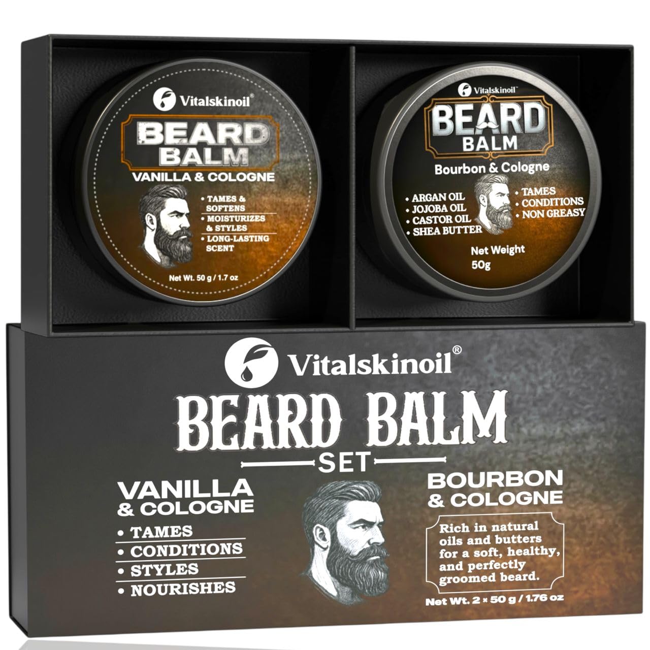 Beard Balm Set for Men, Sandalwood & Cologne Scented, 2-Pack Set Pair