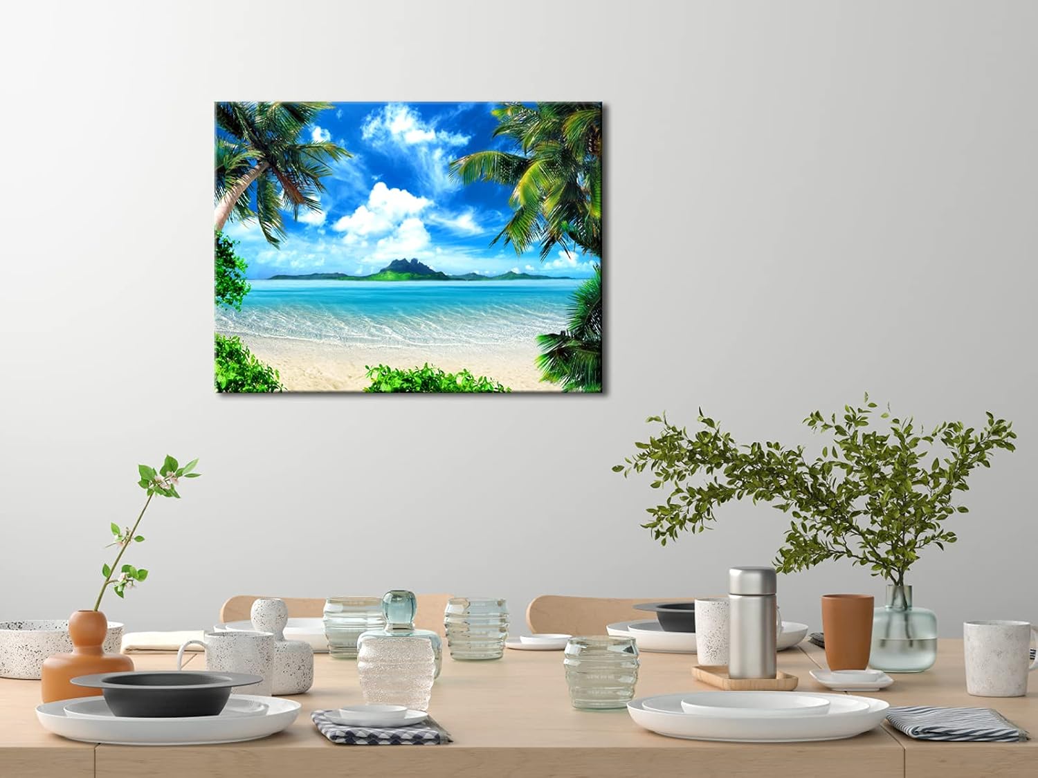 Pyradecor Large Blue Sea Beach Canvas Prints Wall Art Seascape Pictures Paintings for Living Room Bedroom Home Decorations Modern Landscape Giclee Artwork