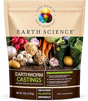 Earth Science Earthworm Castings 3 lbPremium Plant Fertilizer for Indoor & Outdoor Plants Soil Enhancer for Vegetable Gardens