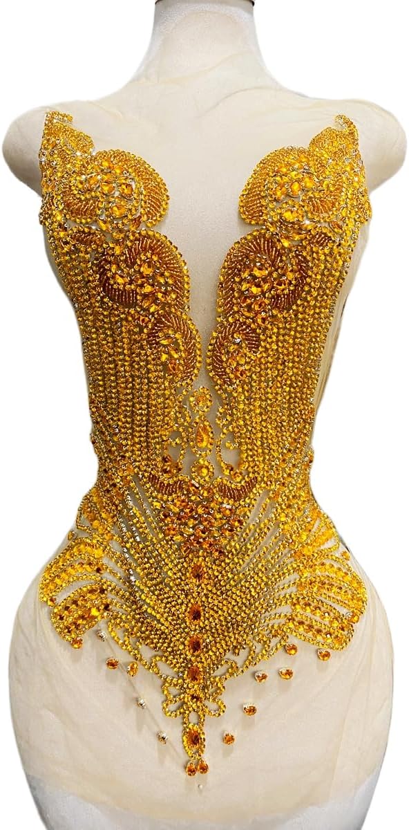 Large Bodice Applique Sequin Rhinestones Fine Appliques Handsewing Crystals and Beads for Dress Clothes Accessories 9.4X23.6inches (Light Purple)