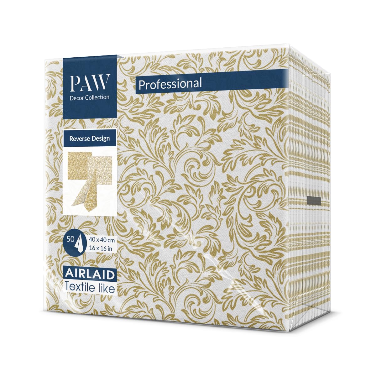 PAW - Servietten aus Airlaid - Stoffähnlich (40 x 40 cm) I 50 Stück I Ideal für Hochzeit, Taufe, Kommunion, Geburtstag I Tischdeko Rückseite-Muster - Barock Gold I Reverse Baroque Etude gold