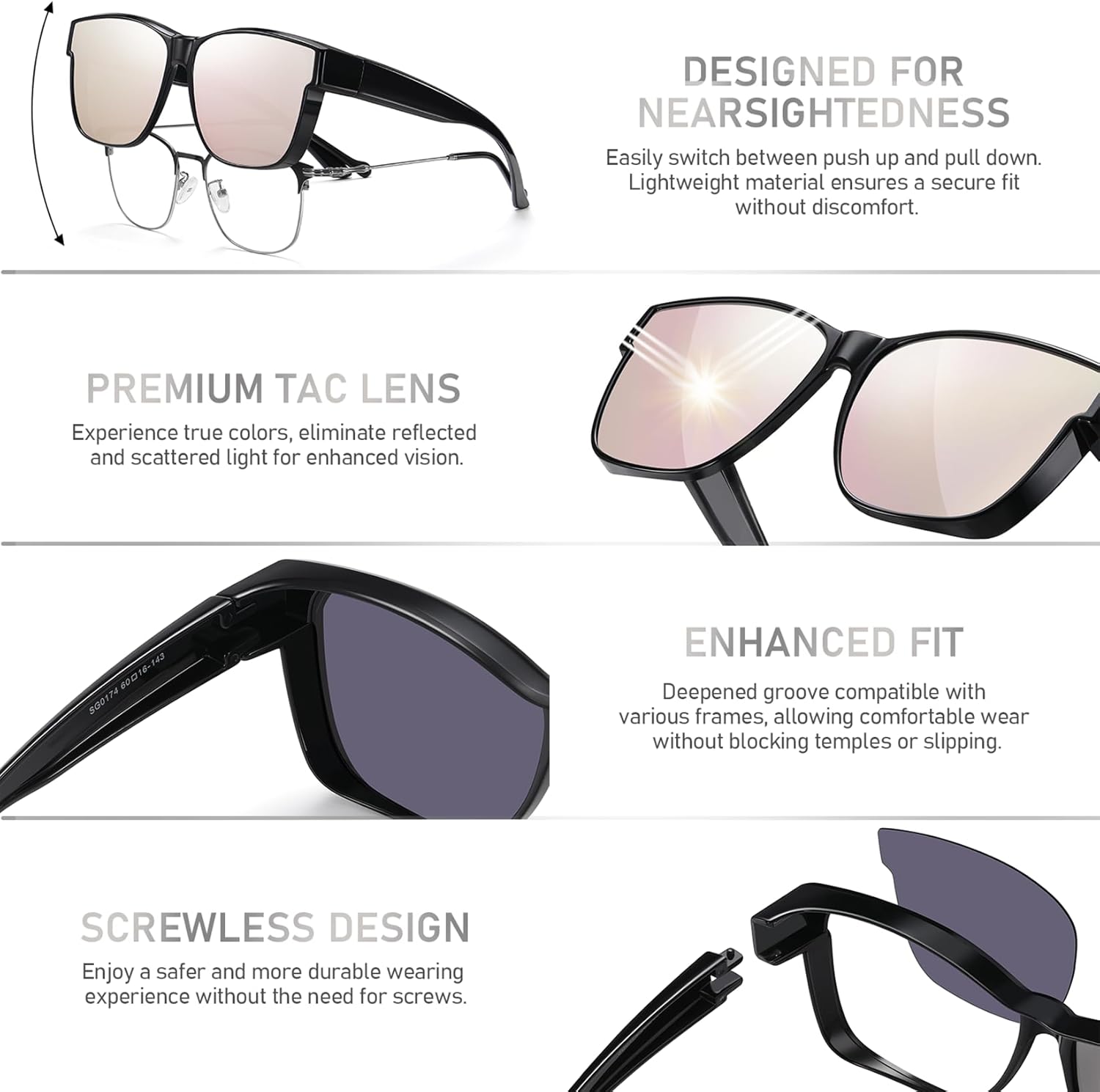Over Glass Sunglasses for Men Women,Lightweight Square Polarized Sunglasses Wear Over Glasses,UV Protection - Image 4