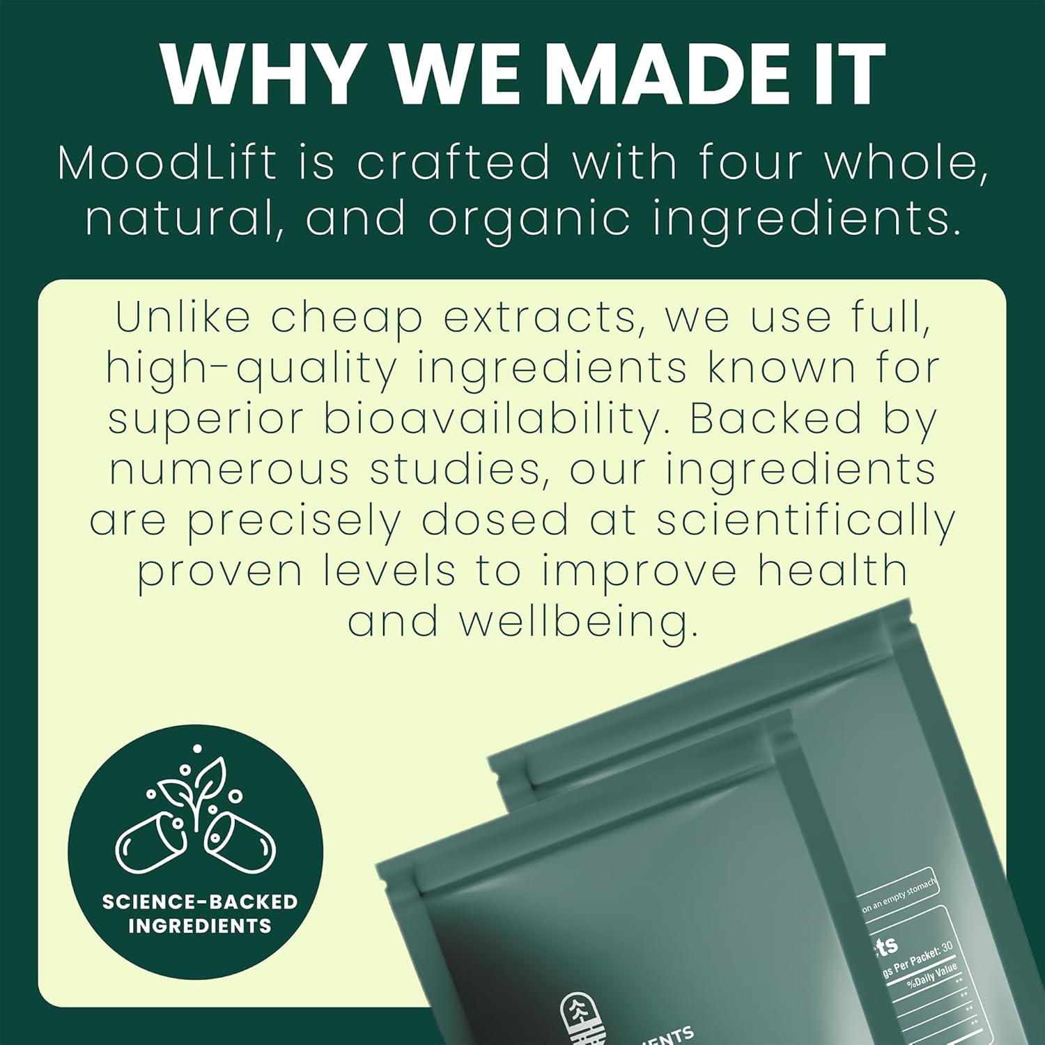 MoodLift Natural Mood Support Supplement - Dopamine & Adaptogen Blend with Mucuna Pruriens, Shatavari, Rhodiola Rosea & Matcha - Promotes Emotional Balance, Focus & Stress Relief - 60 Capsules - Image 4