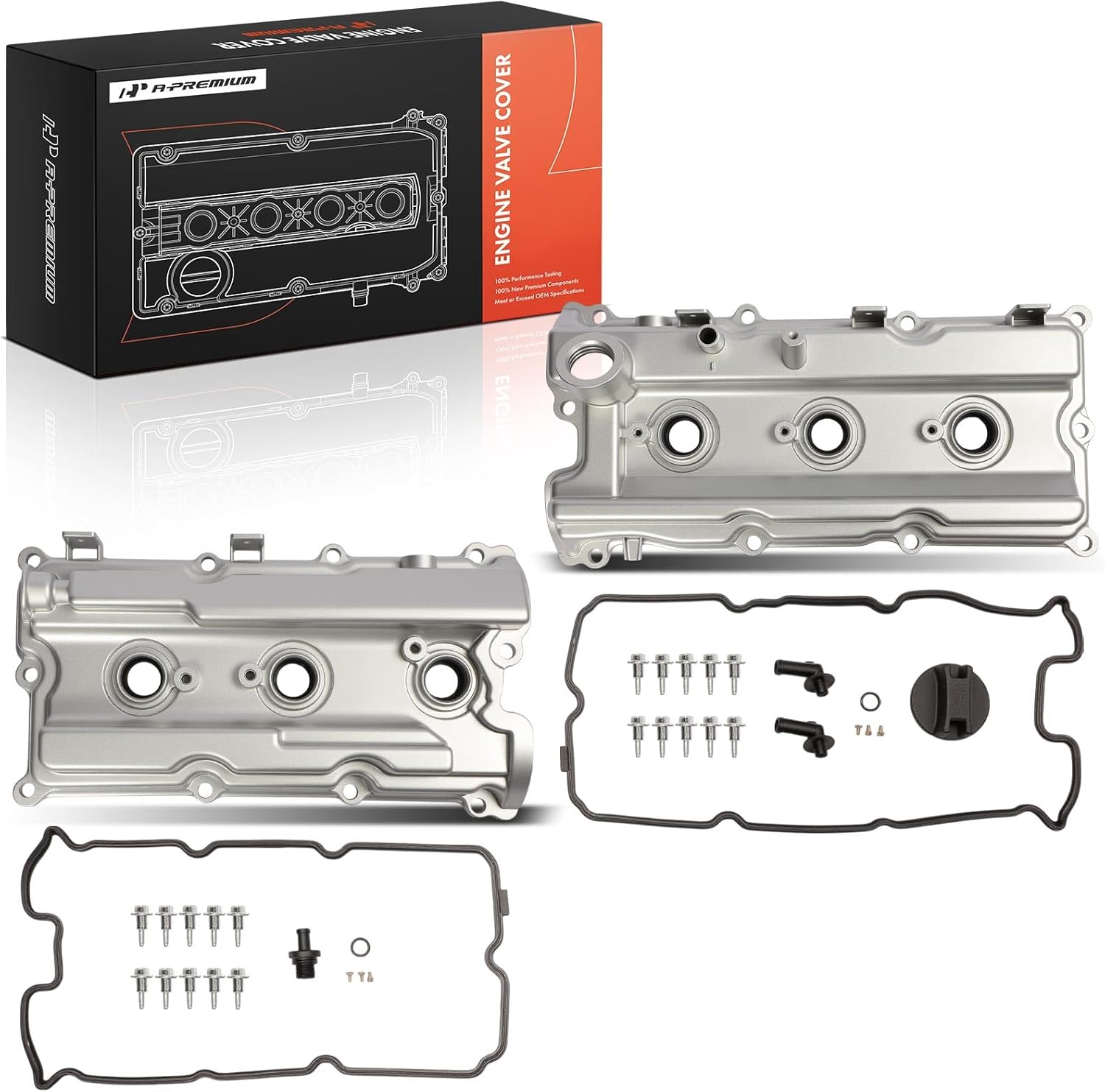 A-Premium Upgraded Aluminum Left & Right Engine Valve Cover with Gasket, Bolts and Oil Filler Cap Compatible with Nissan Frontier 2005-2019, Pathfinder 2005-2012, Xterra, NV1500, NV2500, NV3500