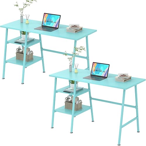 Miniatura 10 de VECELO Escritorio de computadora de 43 pulgadas, para escritura, estudio, estación de trabajo, mesa de madera, marco de metal para oficina en casa,