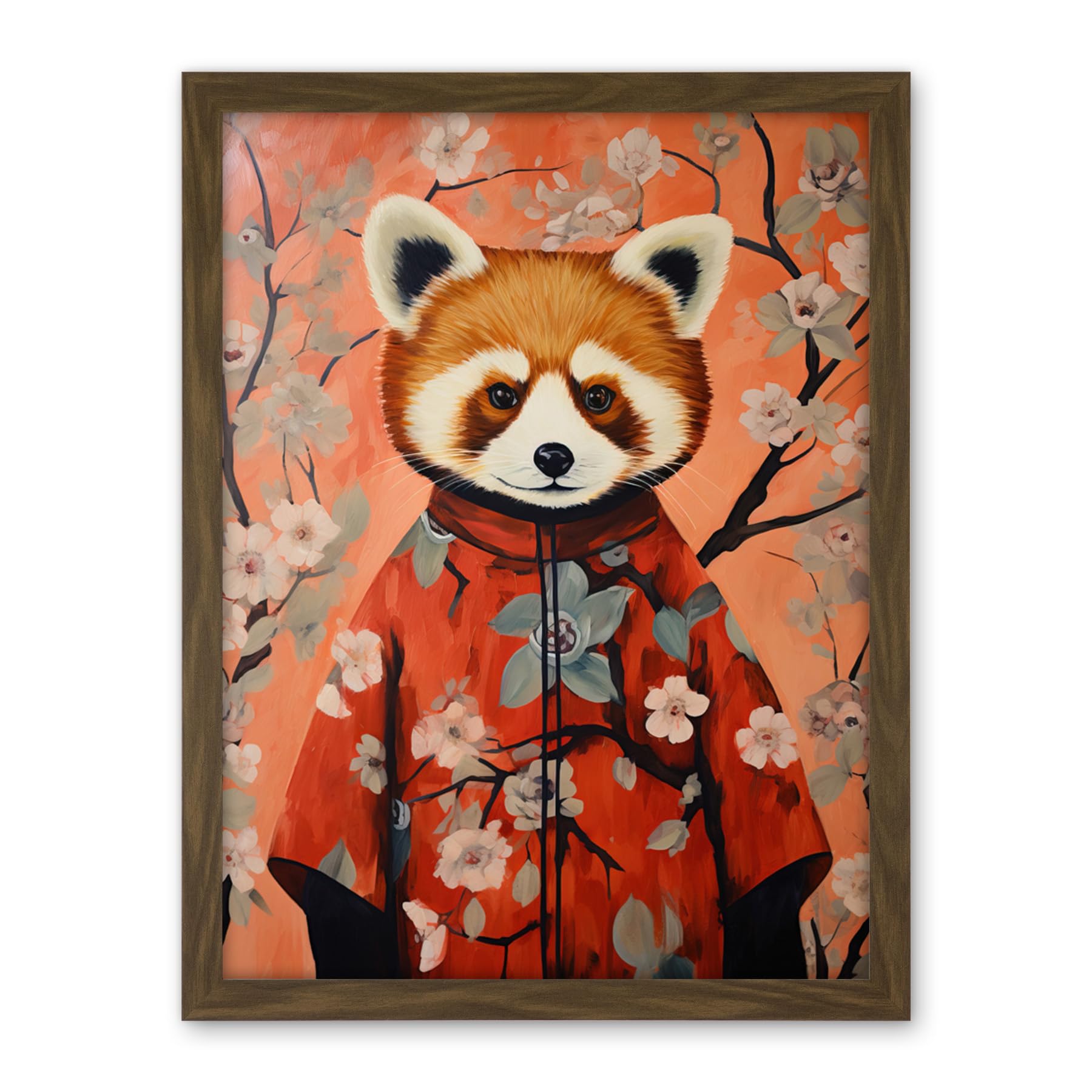 Artery8 Red Panda in Kimono Cherry Blossom Trees Japan Artwork Framed Wall Art Print 18X24 Inch