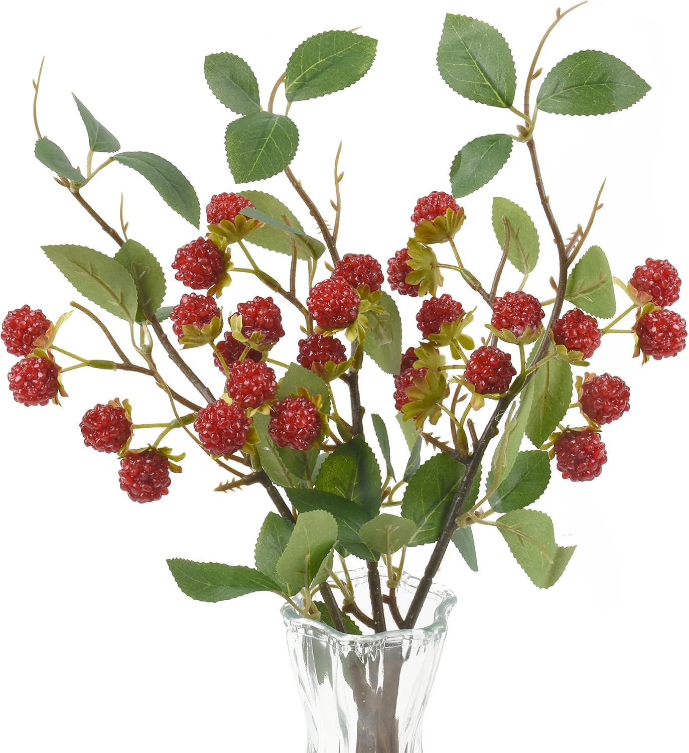 Artificial Raspberry 3Pack, Simulated Raspberry Branch Lifelike Flowers Plant Berries for DIY Home Kitchen Wedding Party Decoration Photography Props(14.96Inch, Strawberry Red)