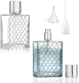 VOSSOT 2 atomizadores de perfume rellenables de 100 ml, botella pulverizadora de cristal portátil, vaporizador vacío para mujer y hombre, botella de perfume con pipetas, embudo para