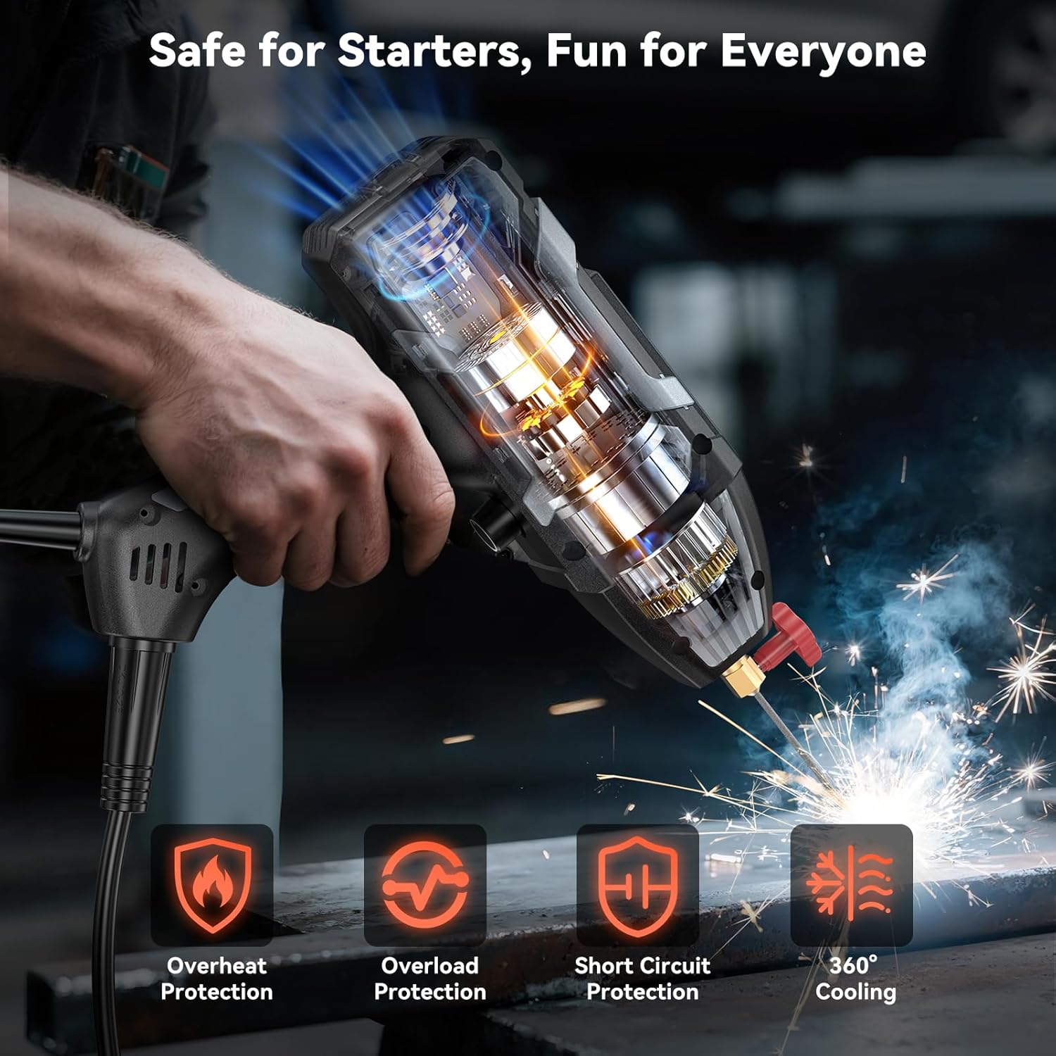 Portable Handheld Welding Machine 110V: 200A IGBT Inverter ARC Welder Gun with Digital Display & 6-Level Current Control, Hot Start & Anti-Stick Fits for 3/32"-1/8" Stick Rod