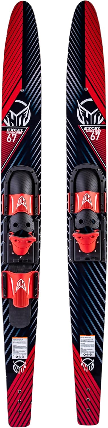 HO Sports 2025 Excel Combo Water Skis - Beginner Adult Skis with Horseshoe Bindings, Tunnel Bottom Stability