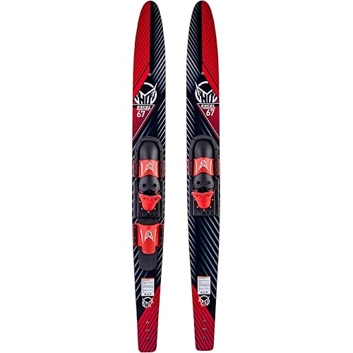 HO Sports Excel Combo Waterskis with Adjustable Horseshoe, Rear Toe Set Bindings,140 lbs +, Max Speed 26 mph, Red/Black