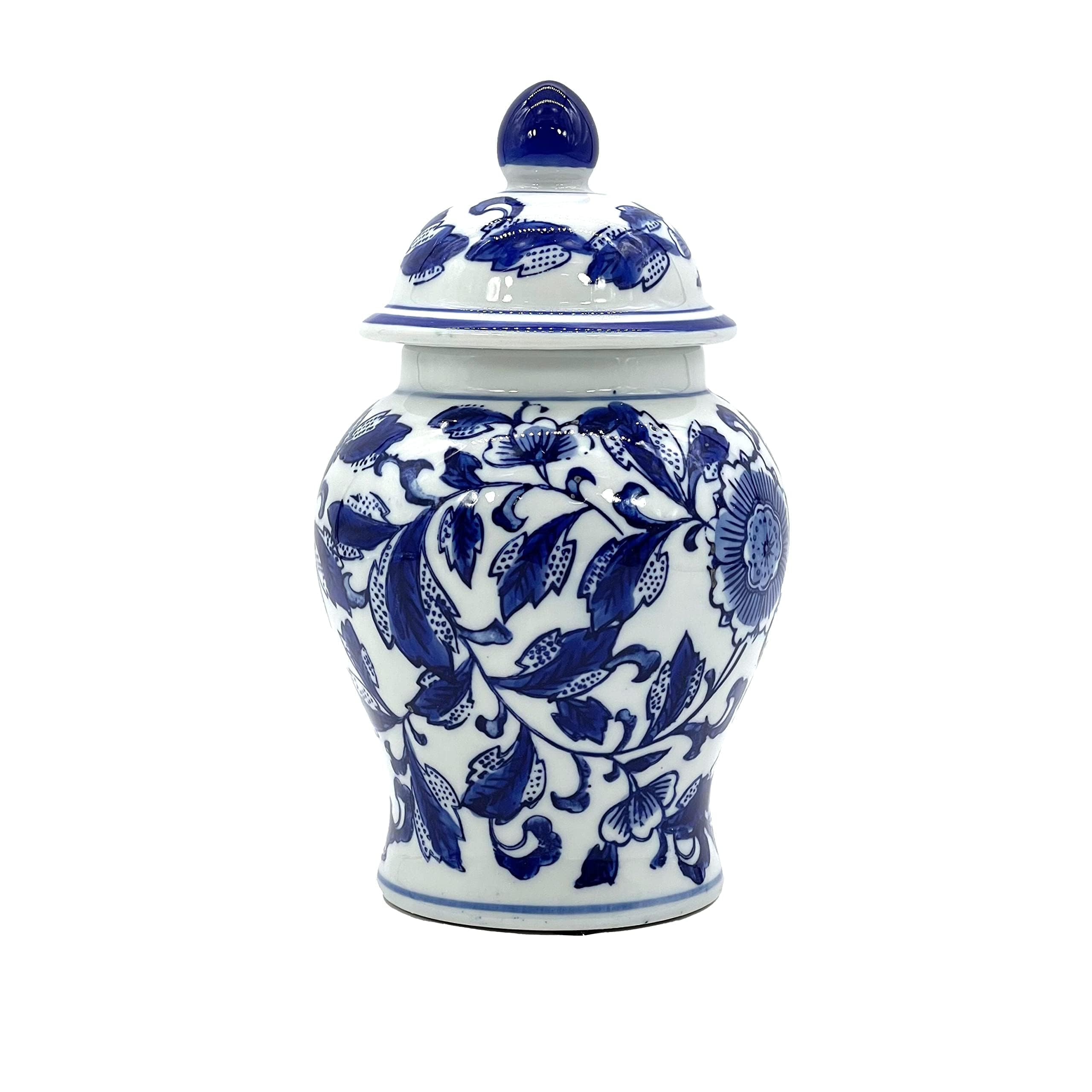8" Ceramic Ginger Jar w/Lid - Classic Chinese Style Porcelain Jar Tea Storage for Home Decor Decorative Centerpiece Vintage Accent Antique Vase Jingdezhen (Blue & White Flower 2)