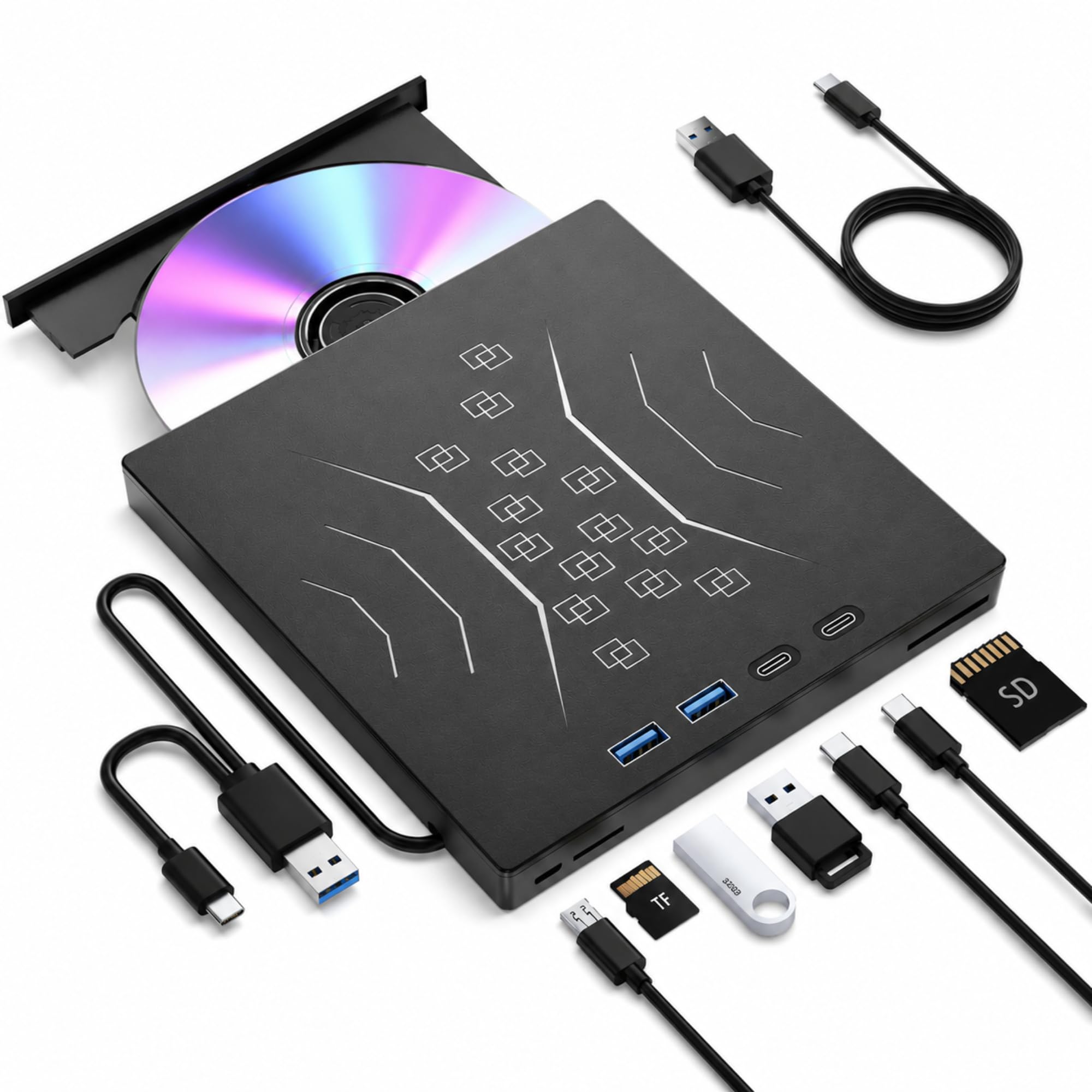 Wbacon 7 in 1 External Blu Ray Drive, Support 100G Disc R/W Portable Blu Ray Player with USB 3.0 Type-C, CD DVD Burner 3D Blu Ray with SD/TF Port, Blu Ray Burner Compatible with Windows Laptop Desktop-image-20