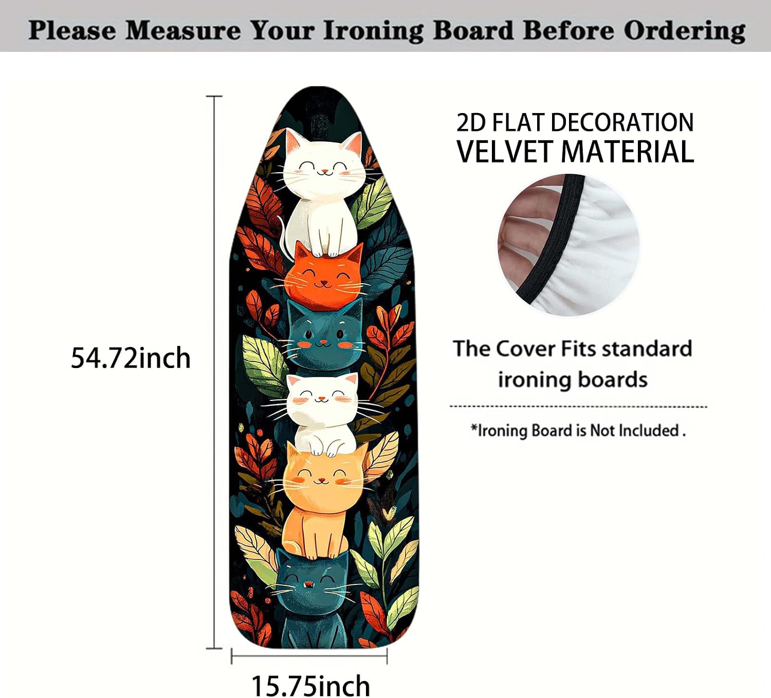 Nuxovilar Ironing Board Cover with Stacked Cats and Leaves Pattern, 15x54 Inches Polyester - Iron Board Cover Pad for Home, Pet - Loving Family Space, Craft Room