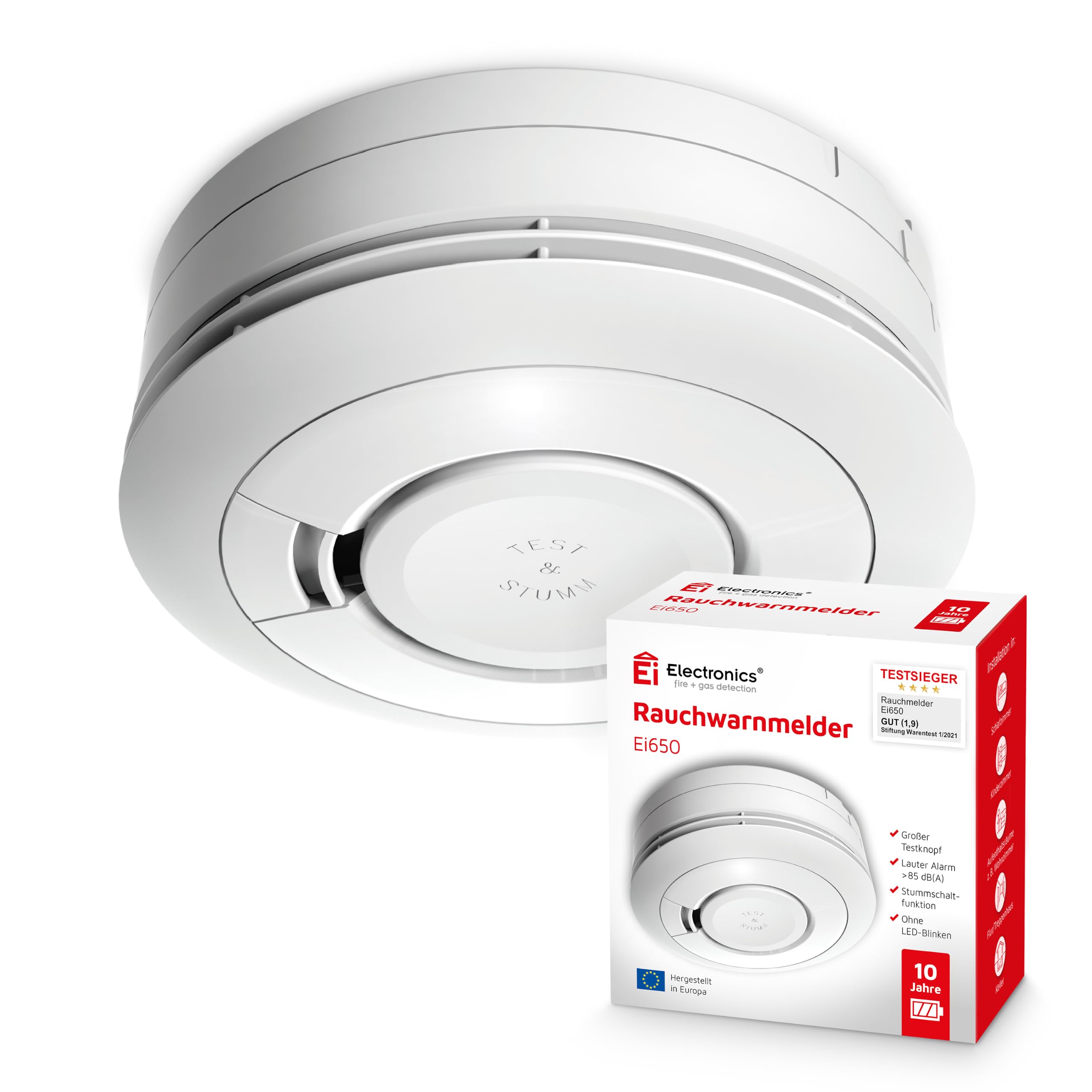 Ei Electronics Ei650 10-Year Smoke Alarm, White, Pack of 1, white, Ei650 1er set, 3 voltsV