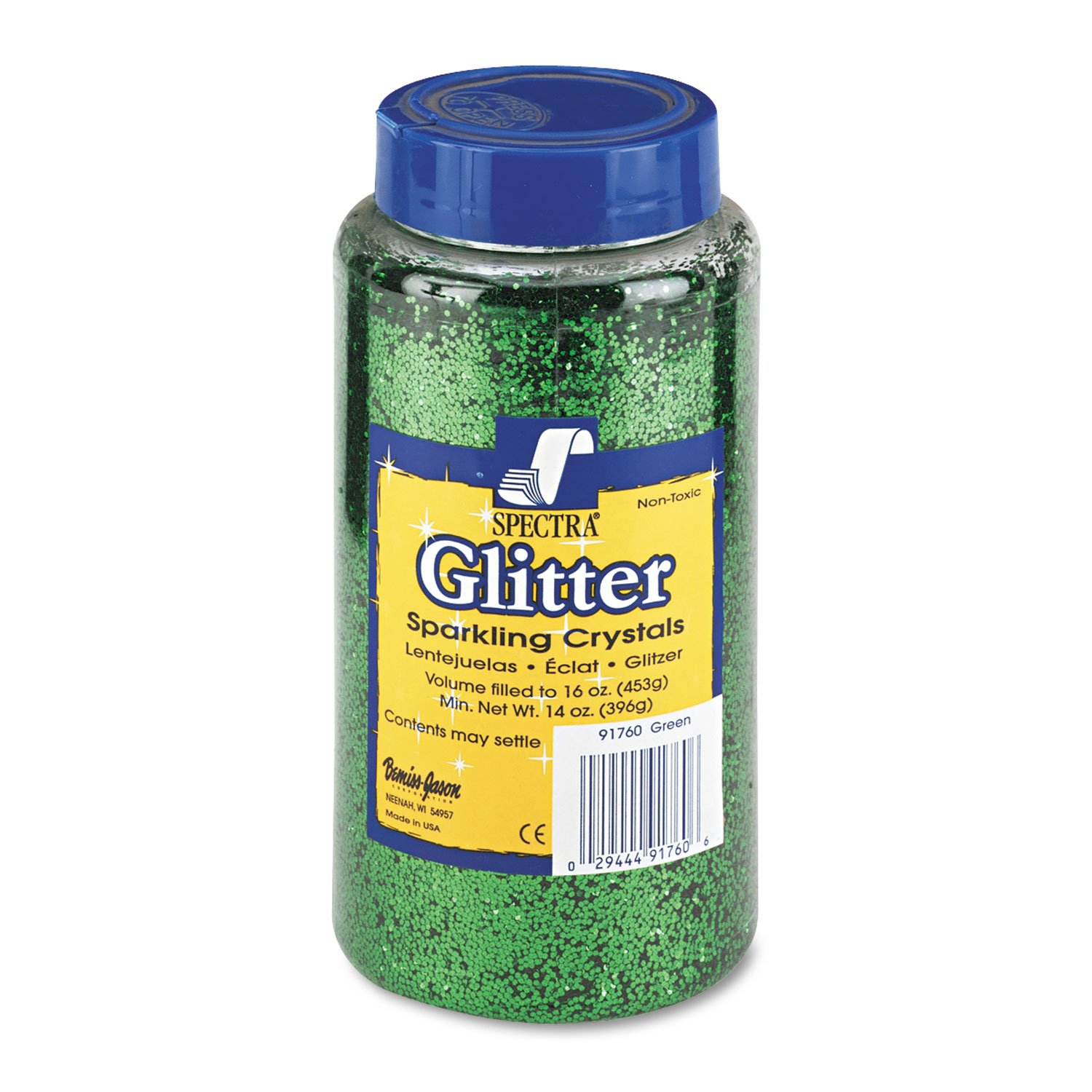 Pacon Spectra Glitter, 0.04 Hexagon Crystals, Green, 16 Oz Shaker-Top Jar