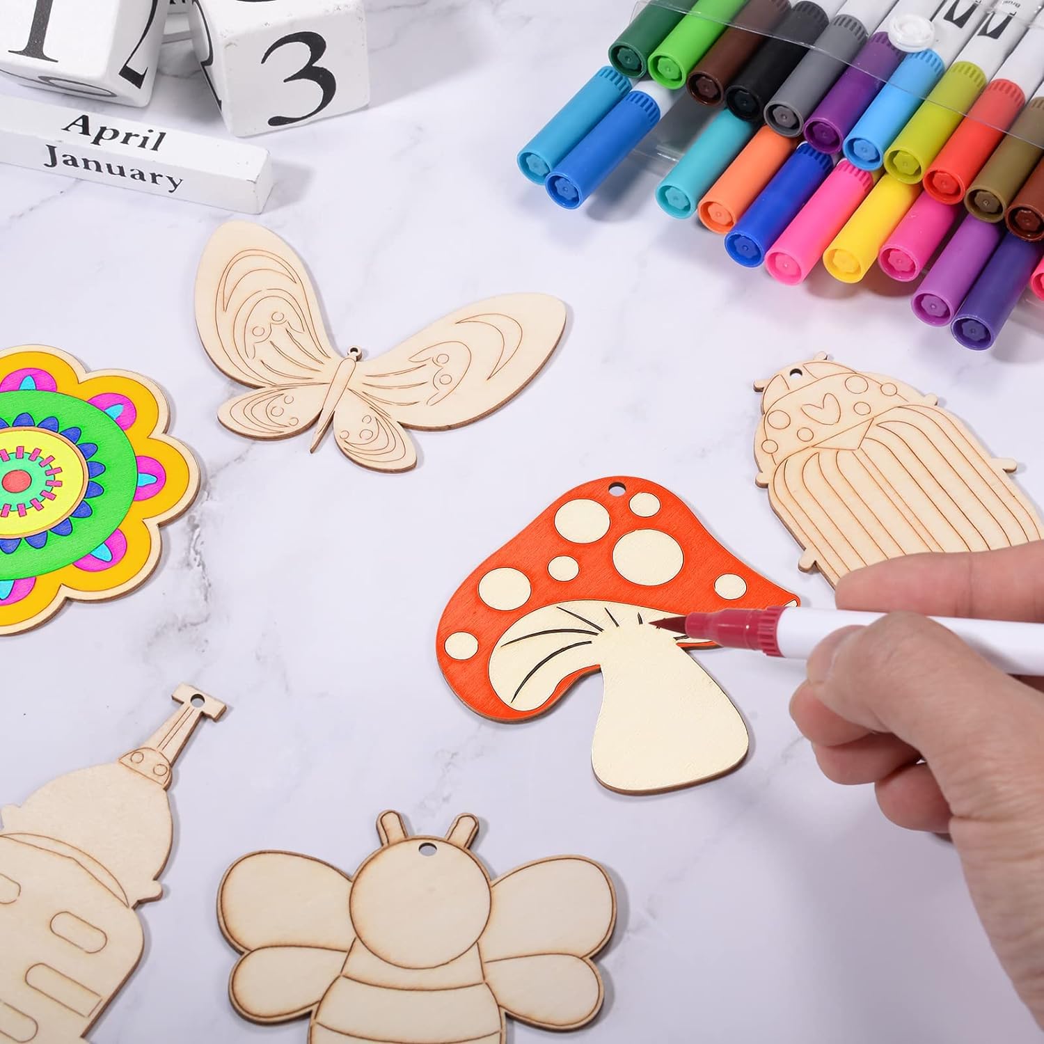 Cliths 60 Pcs Butterfly & Flower Wood Cutouts - Unfinished Wooden Slices for DIY Paint Crafts, Kids Painting, School Projects, Blank Hanging Embellishments - Ideal for Holiday Party Supplies & Home Decor 2