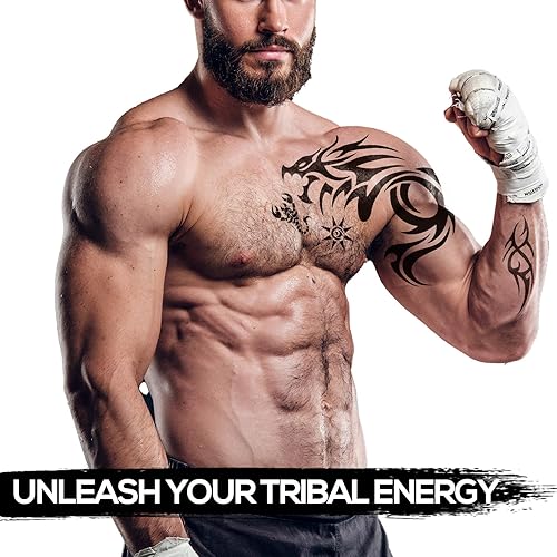 Miniatura 10 de 2 hojas de tatuajes temporales de tótem tribal grande, tamaño A4, 8.27 x 11.67 pulgadas, tatuajes corporales para hombres y mujeres, papel de