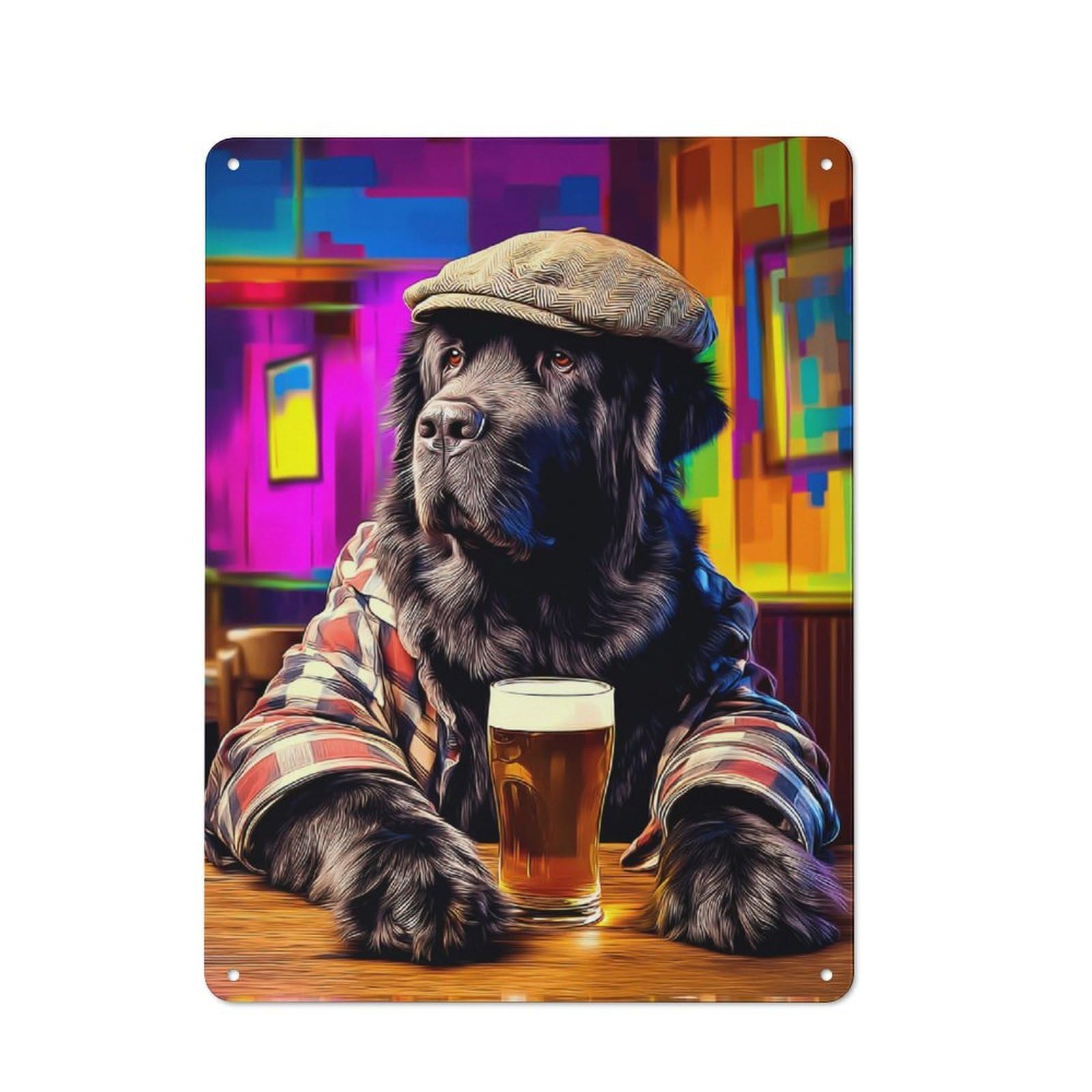 Junmoney Dog In Hat With Beer -4 Metal Wall Sign 40X30cm Featuring For Café Or Home Bar, A Winter Wall Decor Update For Hospitality Decor Collectors