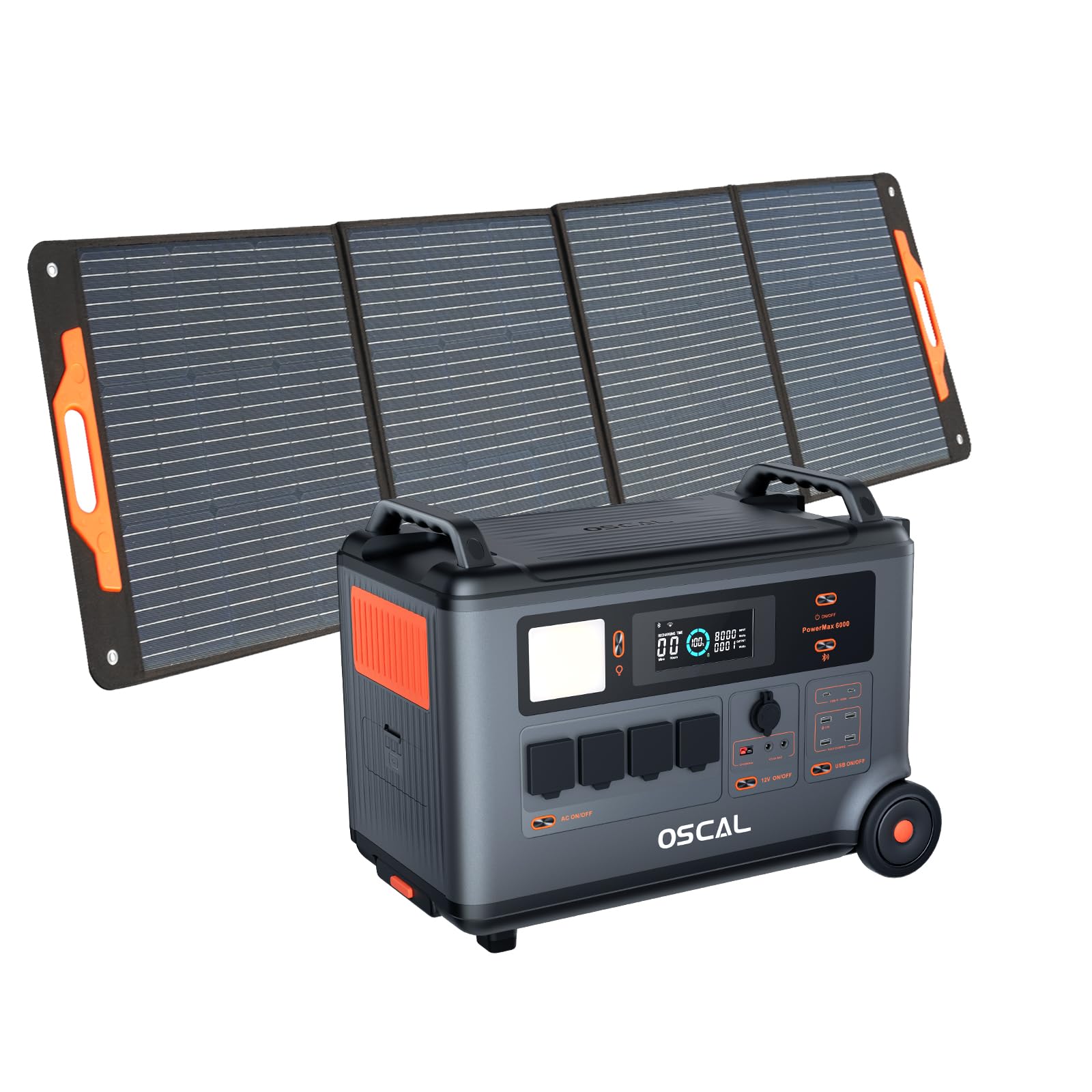 OSCAL Estación de Energía Portátil, 6000W Generador Solar Portátil, Batería LiFePO4 de 3600 WH, 230V 4AC Salidas de Reserva para Camping, Autocaravanas, Drones, con panel solar 200W