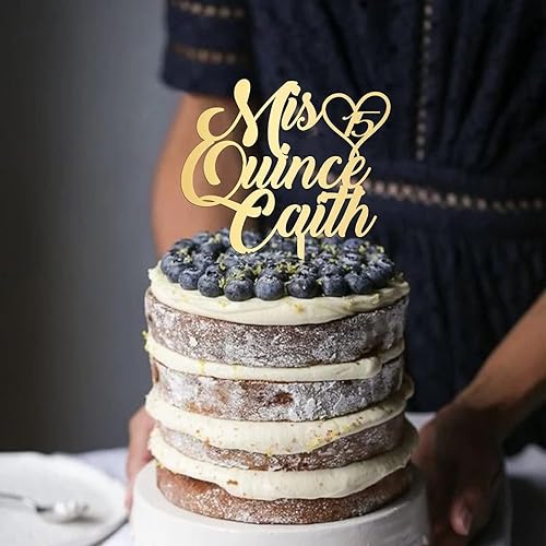 Miniatura 6 de Decoración de pastel de cumpleaños con nombres personalizados, números Mis membrillo feliz 15 cumpleaños no comestible para tartas, suministros para