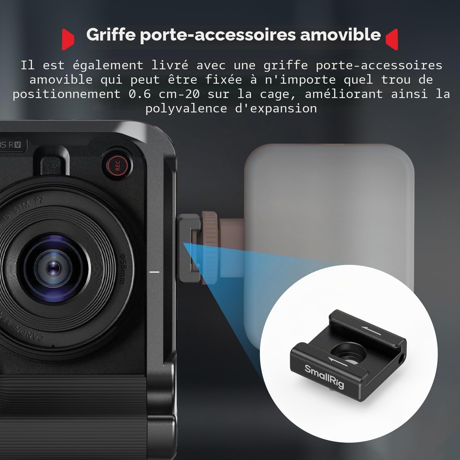 SMALLRIG Cage R50 V pour Canon R50V, Cage Complète avec Poignée en Silicone, Poignée Supérieure pour Arri, Serre-Câble pour HDMI, Griffe Porte-Accessoires Intégrée, Plaque QR pour Arca - 5766