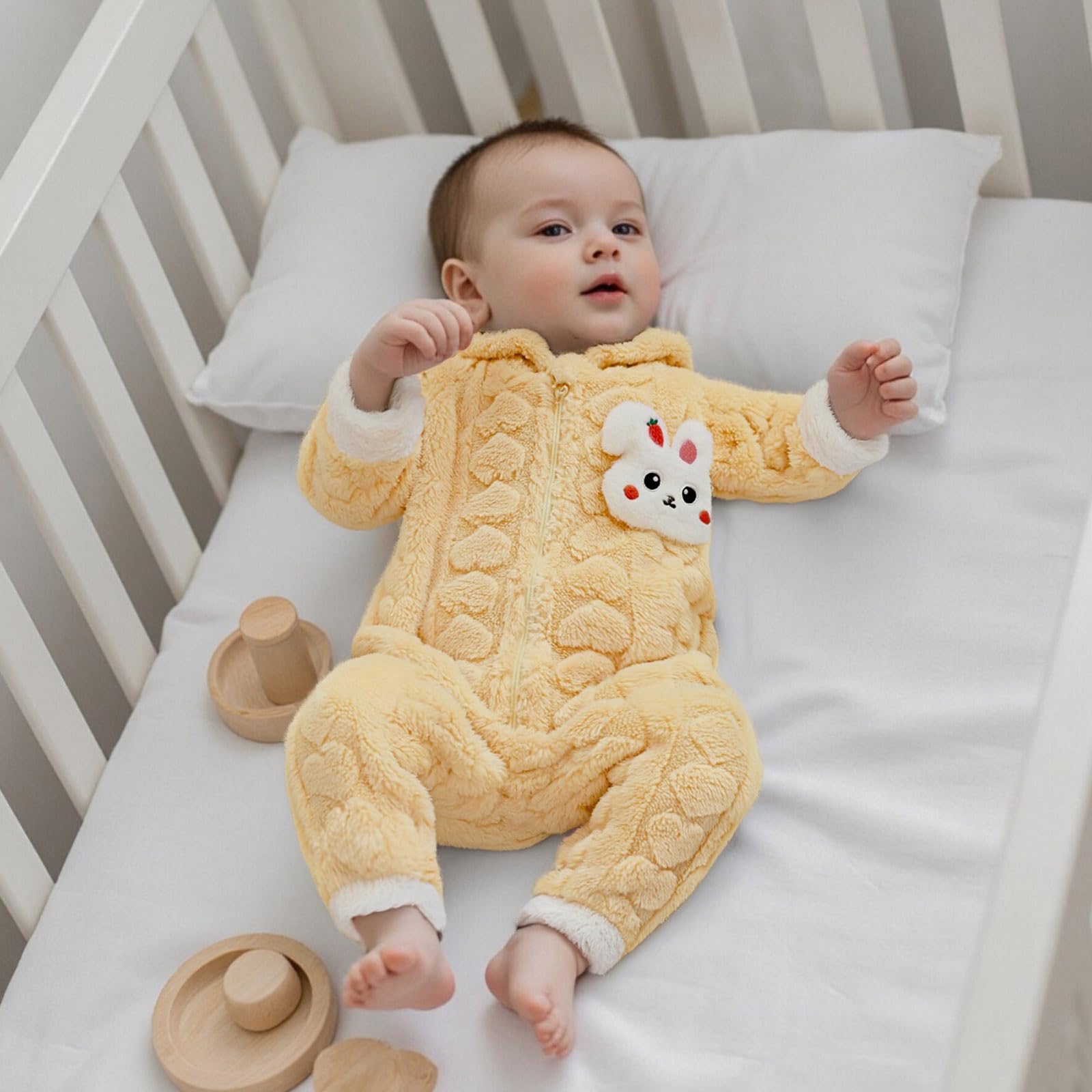 Baby Schneeanzüge Mädchen Winter Overall Outfit Langarm Manrel mit Kapuze 3D Kaninchen Warm Outfits Kleinkinder Fleece Kleidung mit Reißverschluss