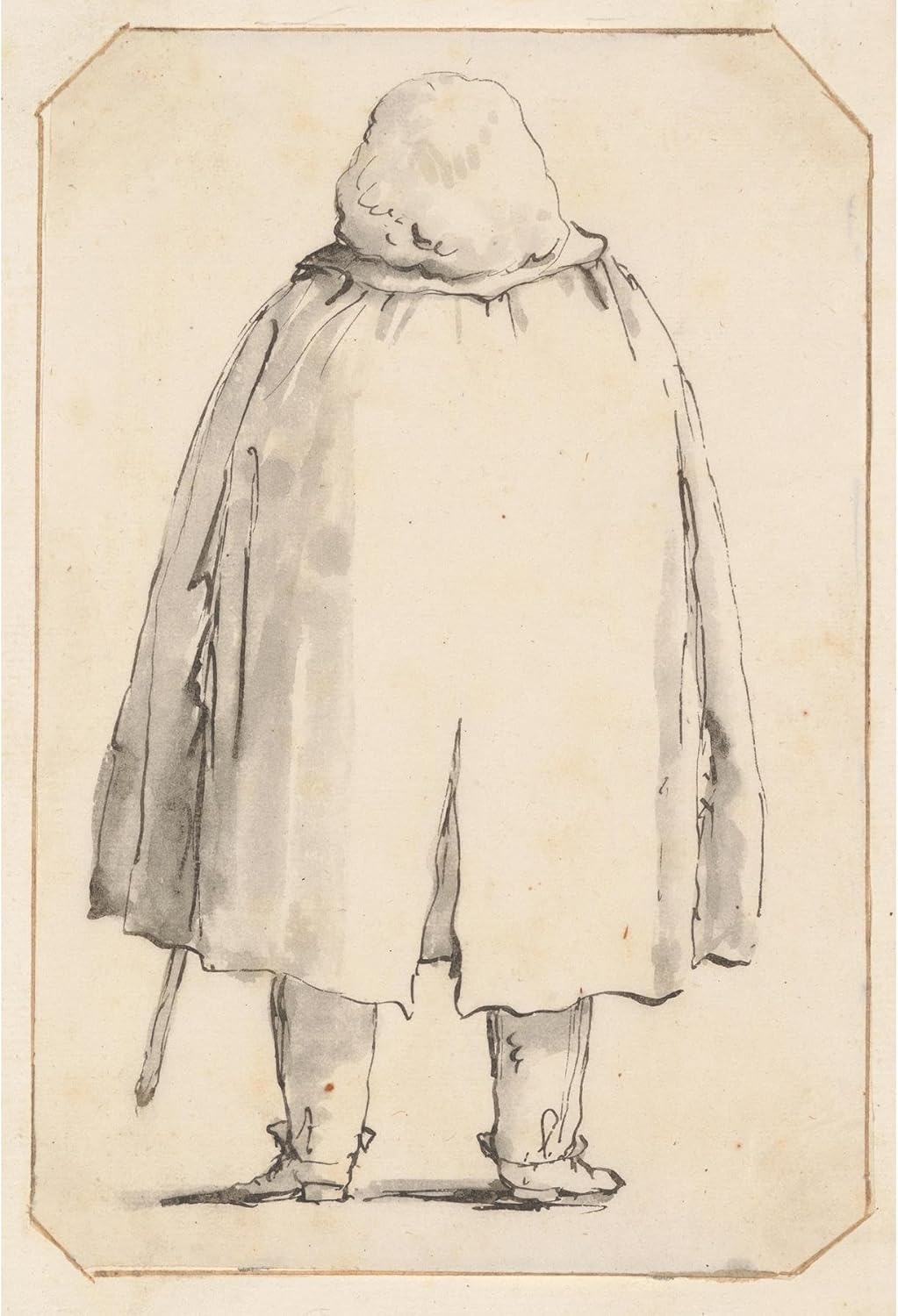 ArtDirect Caricature of a Man in a Voluminous Cloak, Carrying a Walking Stick, Seen from Behind Unframed Art Print Giclee Poster by Giovanni Battista Tiepolo - Ready for Framing with Customization Sizes