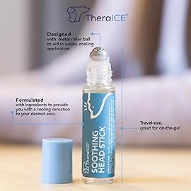 TheraICE Soothing Head Stick 10 ml (.33-Oz) Essential Oil Roll on Aromatherapy: Peppermint, Spearmint, Lavender, Chamomile, Rosemary, Eucalyptus. Metal Roller. USA Made
