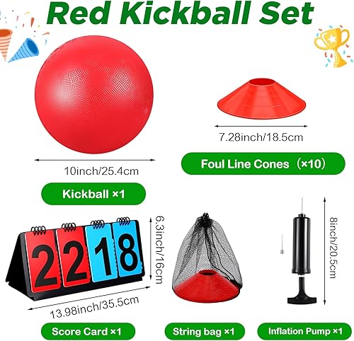 Miniatura 2 de Jenaai Juego de 18 piezas de kickball deportivo, incluye bola de parque infantil, 5 bases de goma, bolsa de red para marcador de bola, 10 conos de