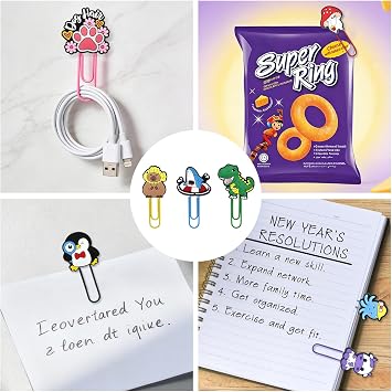 Cute Paper Clips, 40Pcs Random Paper Clips Bulk Colorful Fancy Metal Paperclips Funny Desk Decoration Bookmarks Clamp Cool Book Binder Clip Planner Clip for Paperwork Office Supplies Book Club Gifts