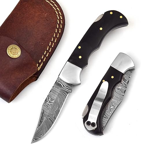 606H - Cuchillo de acero de Damasco - Cuchillo plegable de bolsillo con clip - Cuchillo personalizado hecho a mano - Cuchillo de bolsillo de Damasco