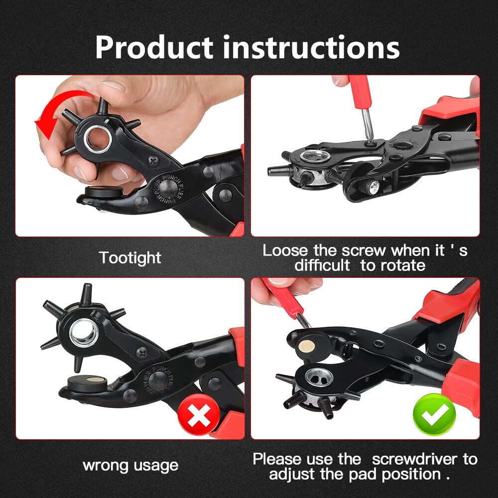 Pinza Forare Pelle E Cuoio - 6 Teste Rotanti Per Cinture, Tessuti, Carta Con Regolatore Distanza - Foto 5