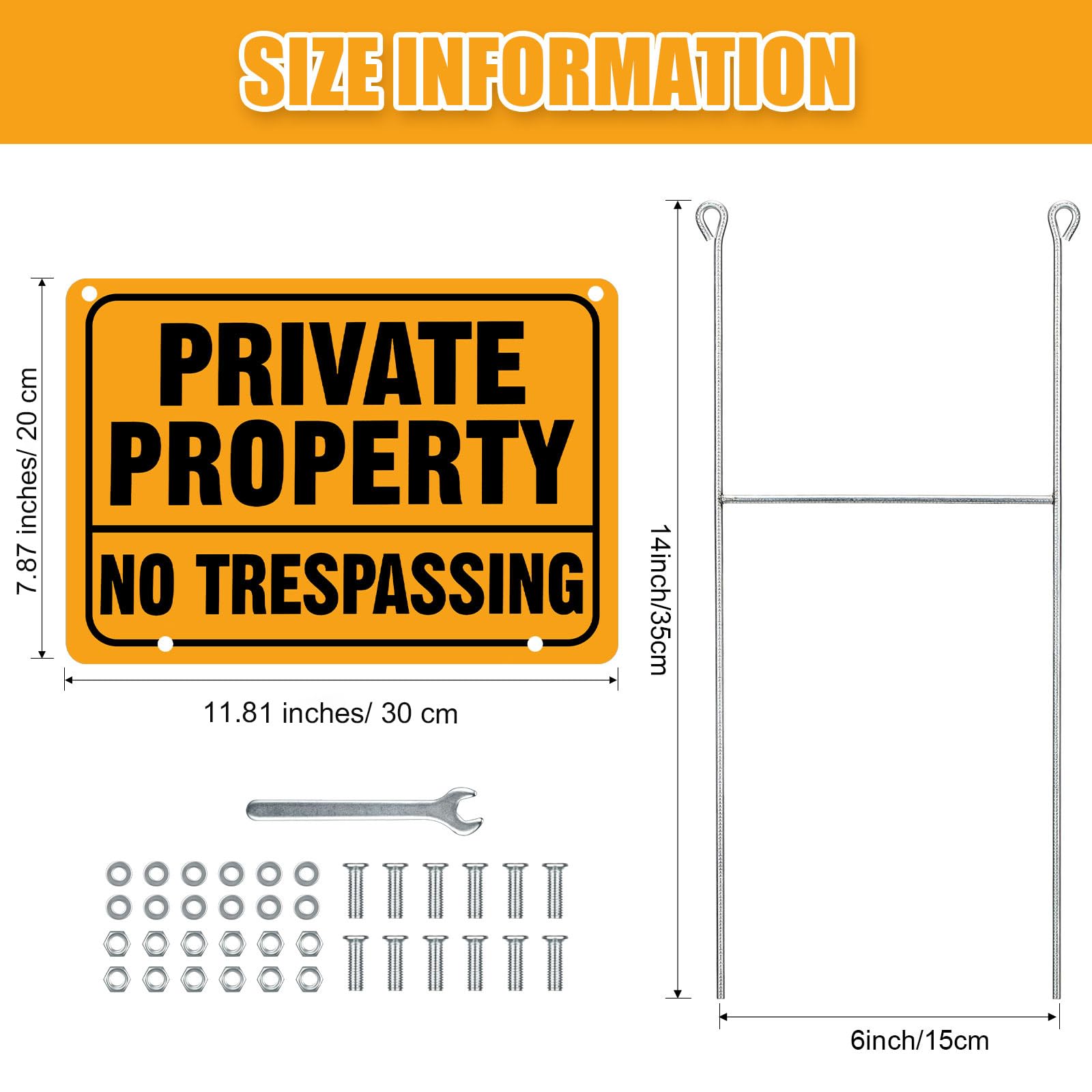 Zonon Lot de 6 panneaux en métal « No Trespassing » - 30,5 x 20,3 cm - Panneaux de propriété privée avec piquet en H réfléchissant en aluminium - Résistant aux intempéries - Pour extérieur - Facile à