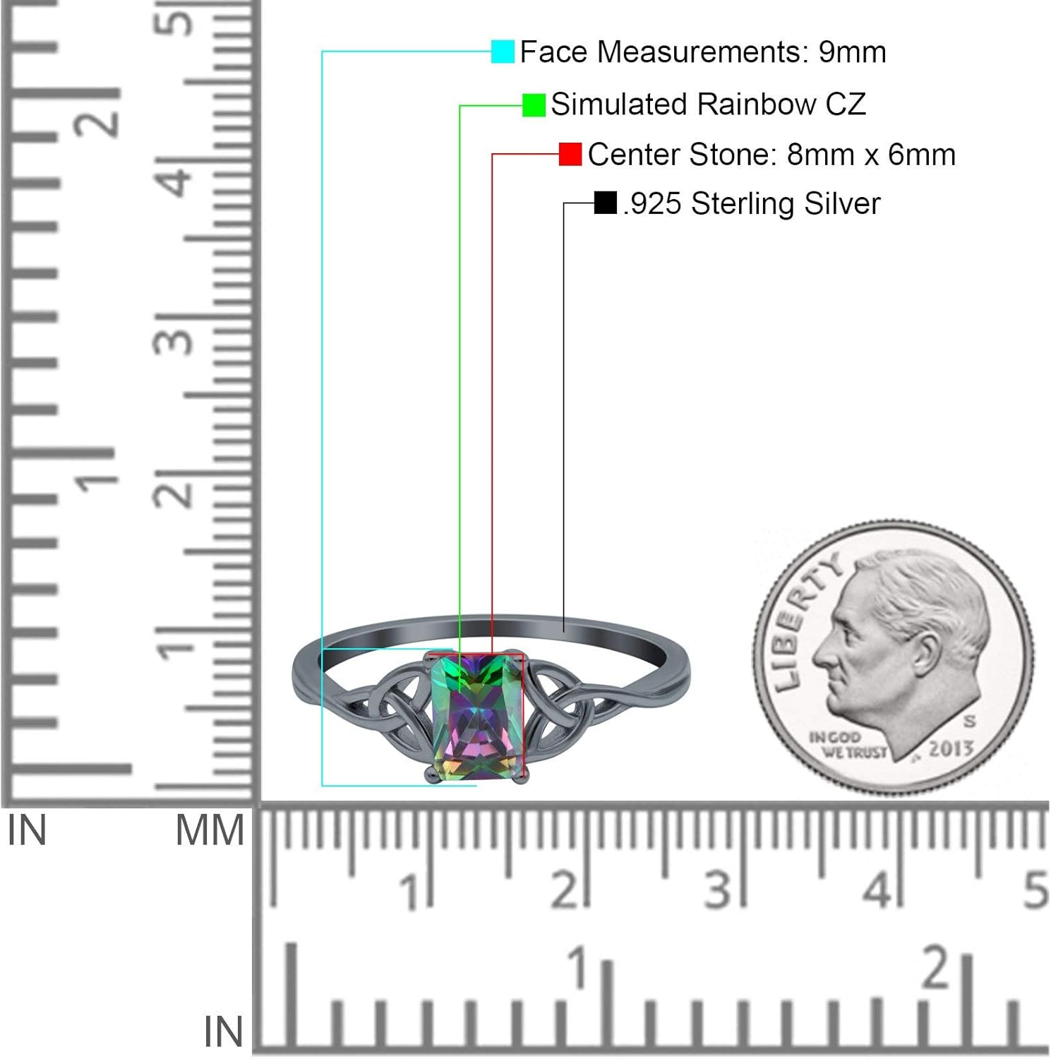 Blue Apple Co. Emerald Cut Wedding Engagement Ring Simulated Cubic Zirconia Solid 925 Sterling Silver