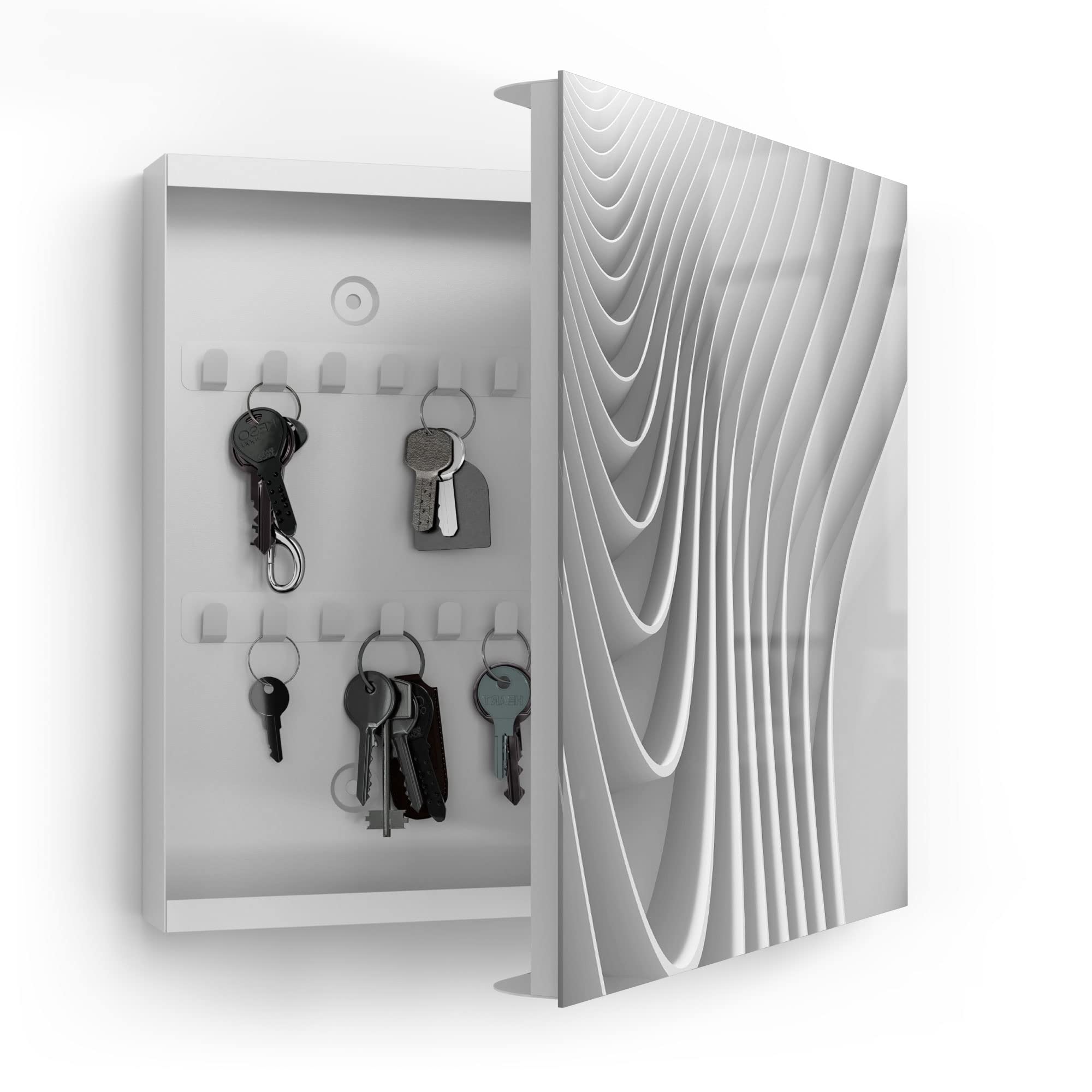 Cassetta Portachiavi Moderna 30x30 Cm In Vetro E Metallo - Magnetica, Scrivibile, Con 50 Ganci E Calamite
