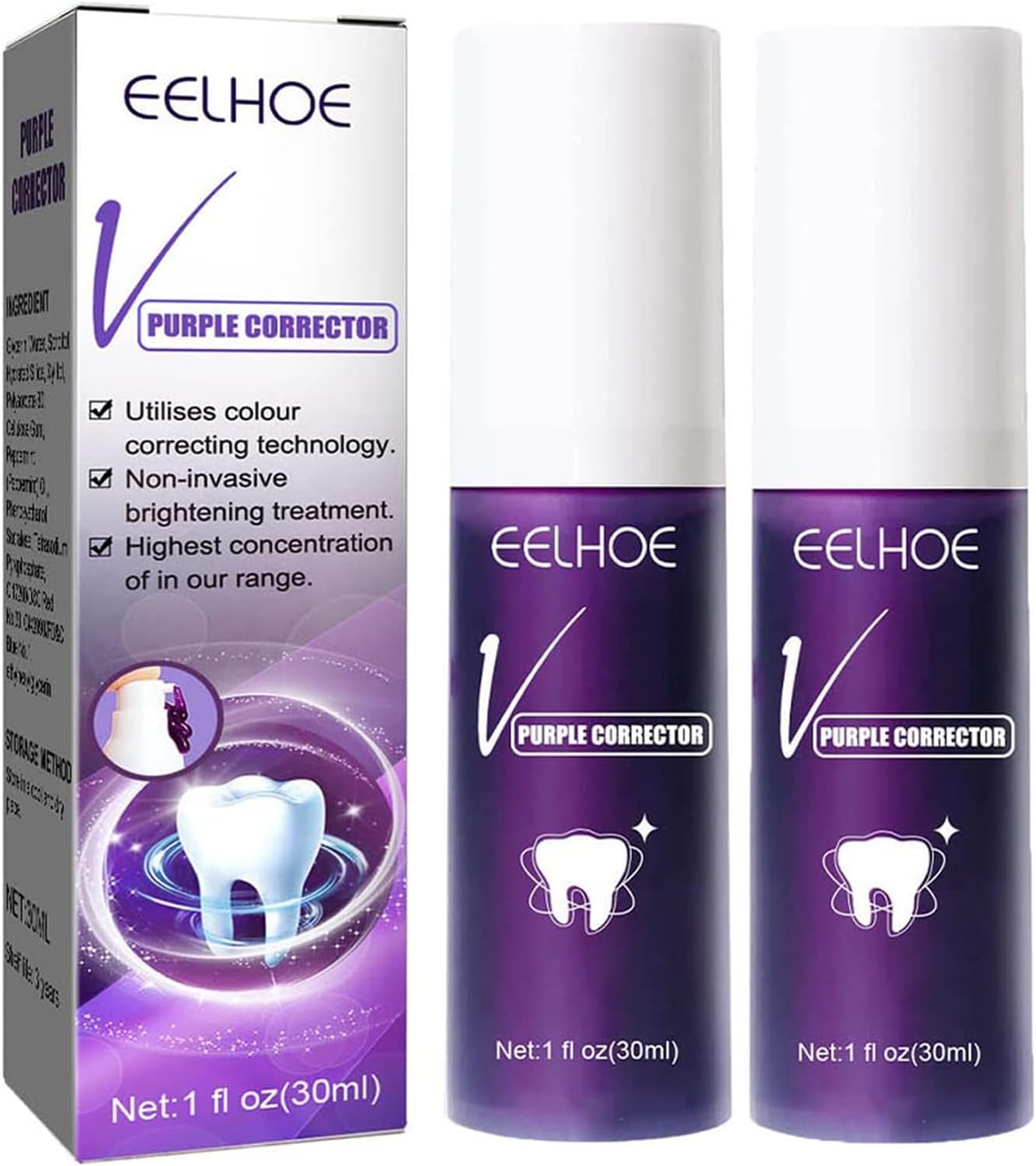 Purple Toothpaste for Teeth Whitening,Teeth Cleaning Toothpaste for Yellow Teeth,Purple Teeth Whitening Toothpaste,Purple Teeth Whitening, Colour Correcting Tooth Stain (2PCS)