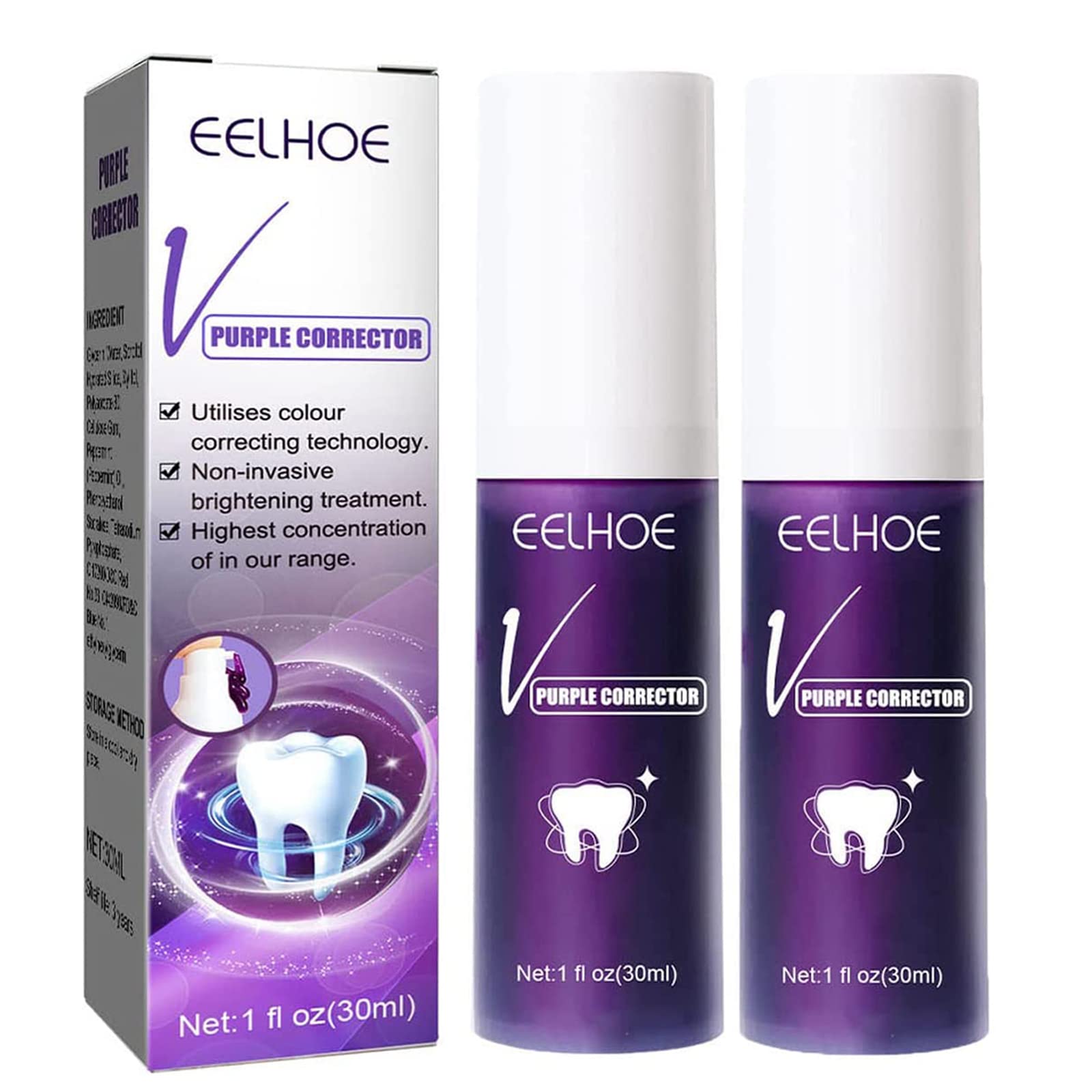 Purple Toothpaste for Teeth Whitening,Teeth Cleaning Toothpaste for Yellow Teeth,Purple Teeth Whitening Toothpaste,Purple Teeth Whitening, Colour Correcting Tooth Stain (2PCS)