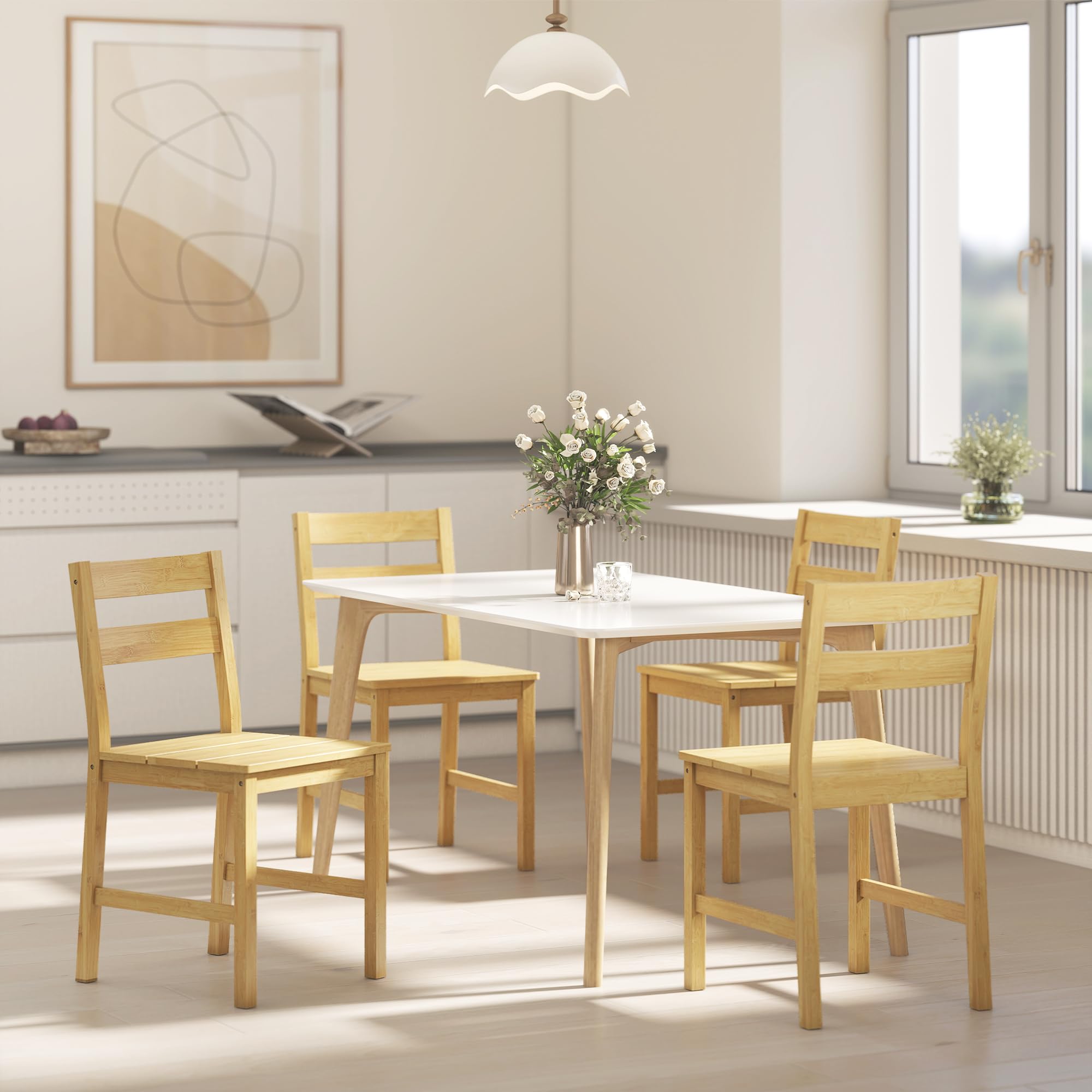 HOMCOM Lot de 2 chaises de Salle à Manger en Bambou, chaises de Cuisine sans accoudoirs avec Assise à Lattes et Dossier incurvé, pour Salon, Maison, Effet Bois Naturel