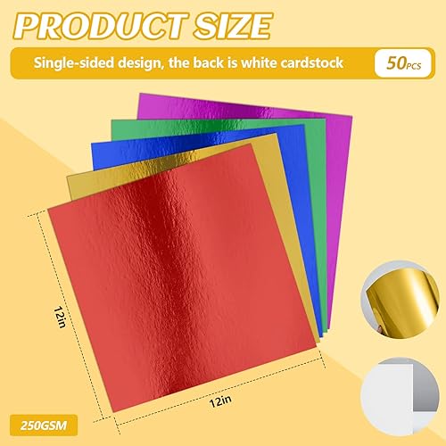 Miniatura 9 de 50 hojas de cartulina dorada brillante de 12 x 12 pulgadas, papel metálico, cuadrado, multiusos, para cumpleaños, festivales, tarjetas,