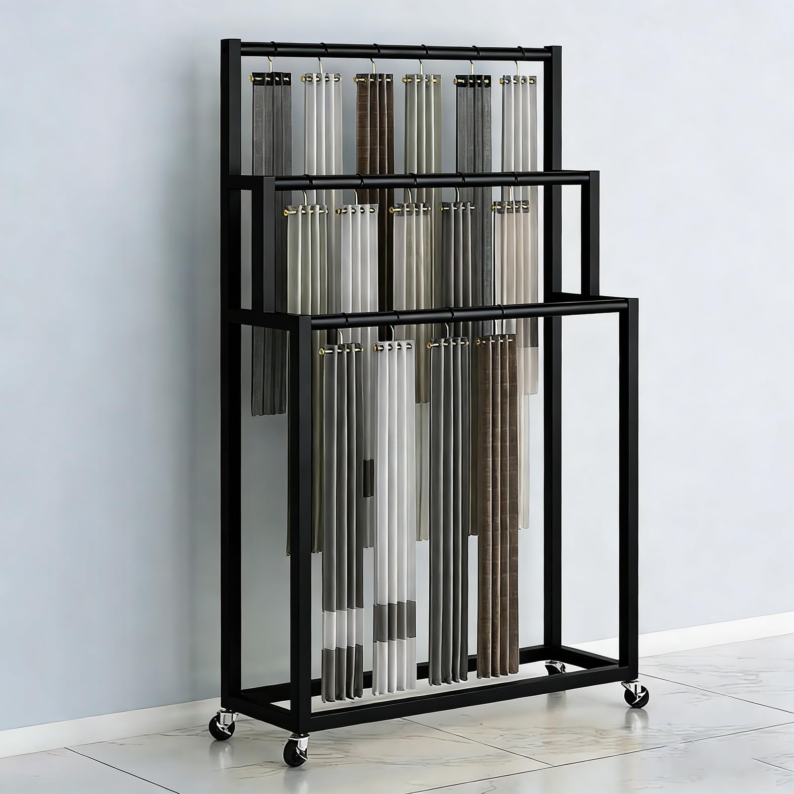 Espositore multistrato per sciarpe con ruote, organizer versatile in tessuto per negozi al dettaglio e mostre, ideale per merchandising e accessori per vetrine