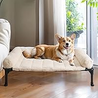 Vista 26 de Veehoo Cama elevada refrescante para perros con cojín de felpa esponjosa, camas elevadas para interiores para perros grandes, sofá suave