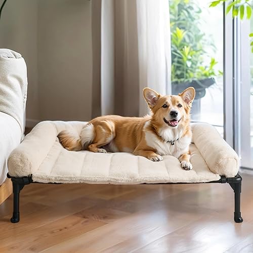 Miniatura 26 de Veehoo Cama elevada refrescante para perros con cojín de felpa esponjosa, camas elevadas para interiores para perros grandes, sofá suave para