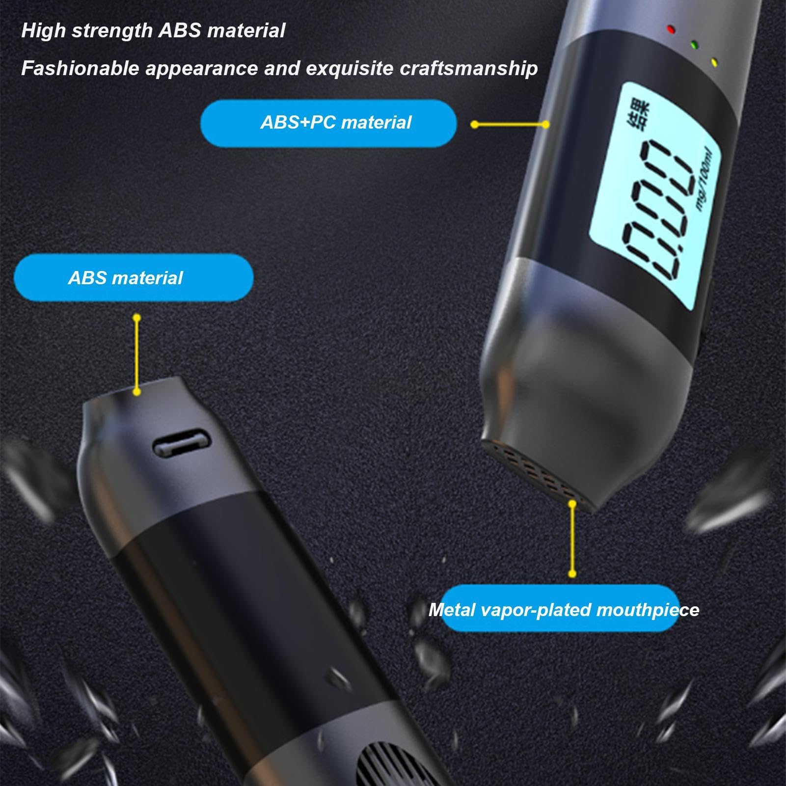 Etilometro per alcol tester, kit per analisi 'alcol, etilometro accurato per uso domestico, 9,2x2,6x1,6 cm 3,62x1,02x0,63 pollici Tester per alcol portatile per la sicurezza personale (Nero)