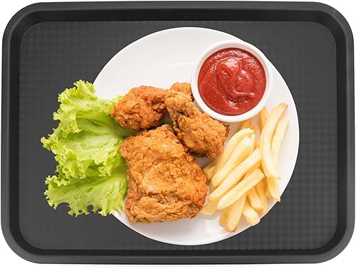 Miniatura 3 de QWORK Bandeja de plástico para comida rápida, paquete de 6 bandejas rectangulares de 12 x 16 pulgadas, bandeja antideslizante ligera, color negro