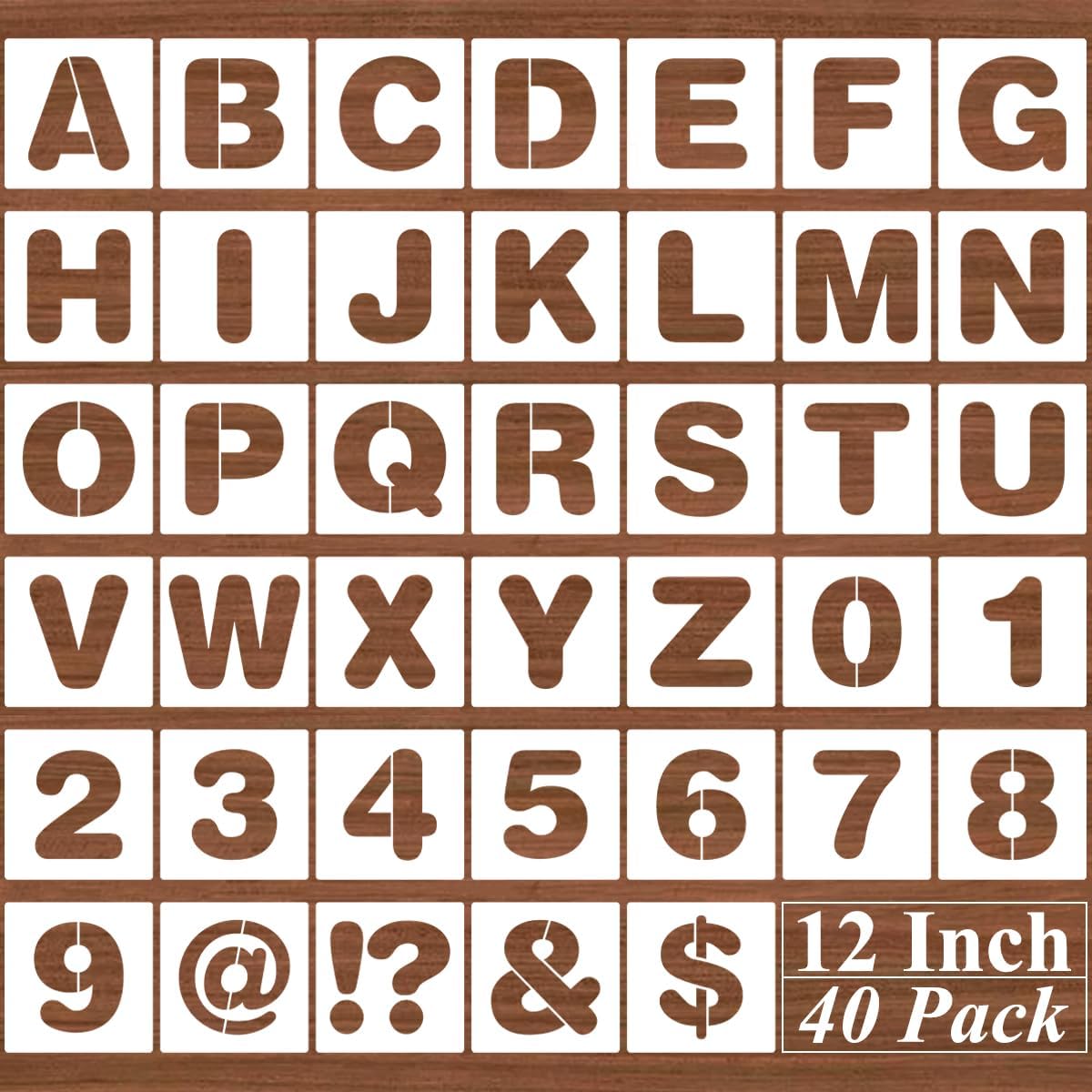6 Inch Alphabet Letter Stencils - 40 Pack Letter Number Stencil Templates with Signs for Painting on Wood, Reusable Calligraphy Letters Stencils for Chalkboard Fabric Wood Signs