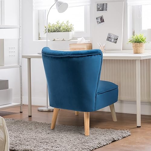 Miniatura 17 de S AFSTAR Silla decorativa sin brazos, silla moderna de terciopelo con patas de madera de goma y asiento de esponja gruesa, silla tapizada con