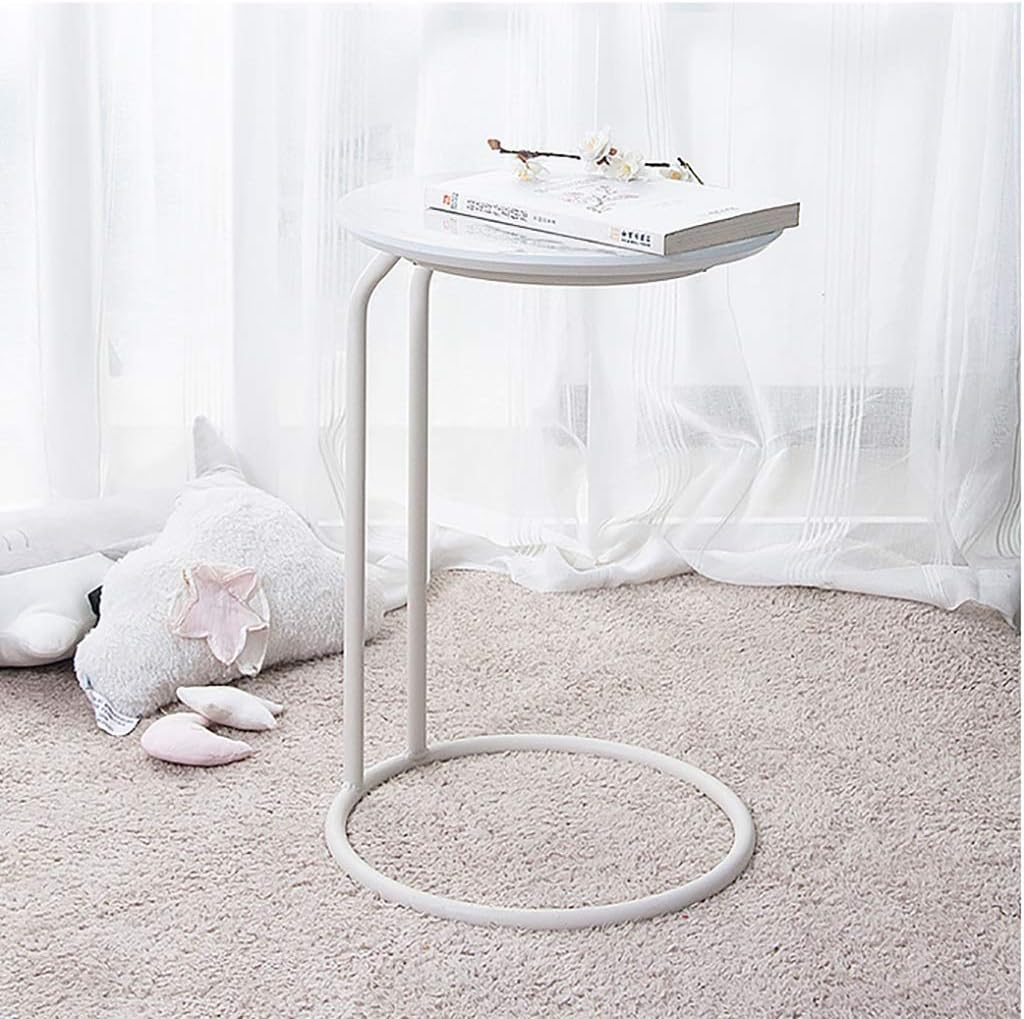LYR Round Side End Table, C Table for Living Room,Bedroom, Telephone Table with Wood Finish and Steel Construction,White : Home & Kitchen
