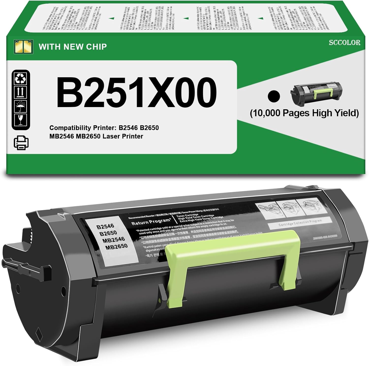 B251X00 Toner Cartridges with chip High Yield Compatible for Lexmark B251X00 B2546 B2650 MB2546 MB2650 B2546dn B2546dw B2650dn B2650dw MB2546ade MB2546adwe MB2650ade MB2650adwe Laser Printer