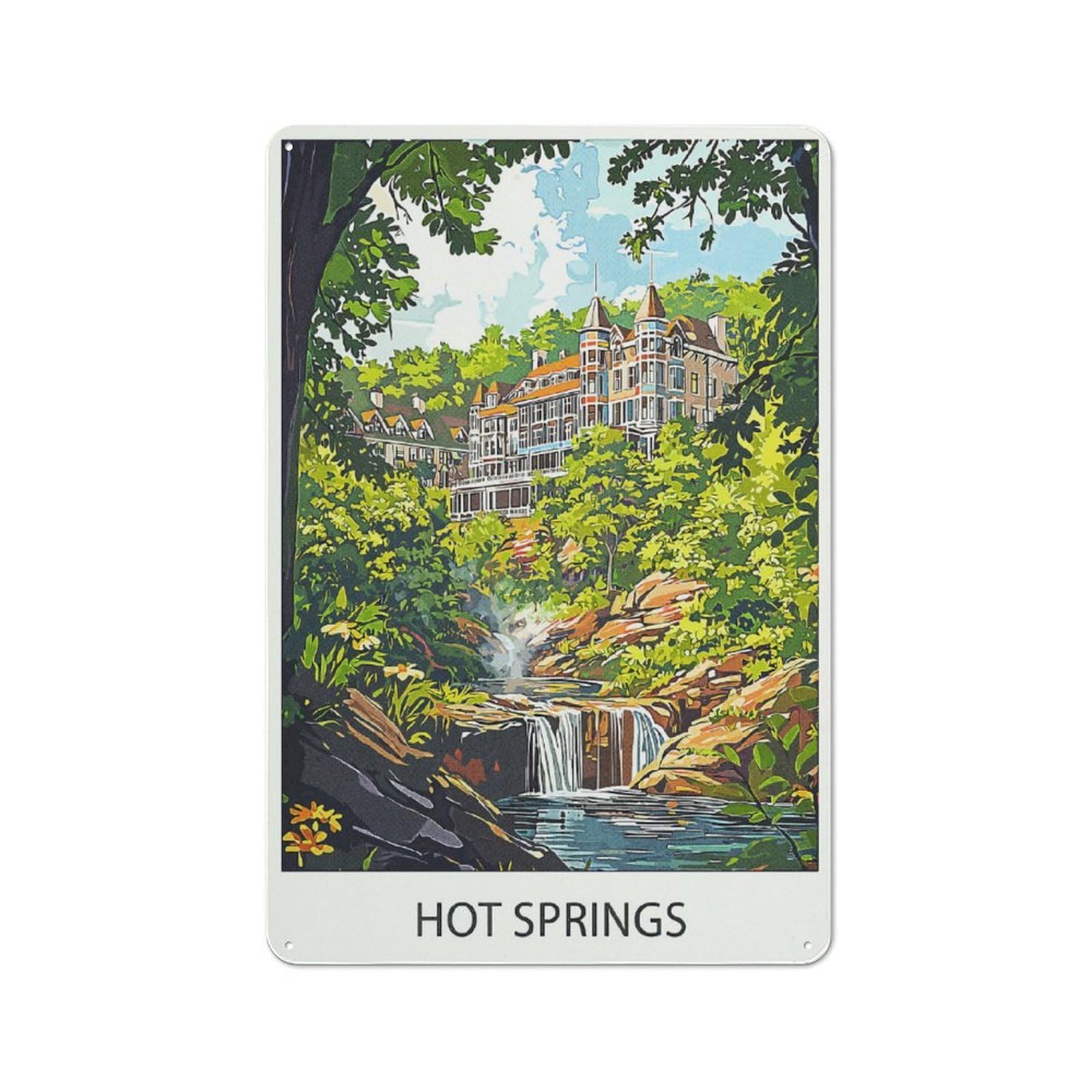 Junmoney Style Hot Springs Resort Metal Wall Plaque 30X20cm, Character Room Wall Plaque For Hallway, Home Bar, Garage Or Study